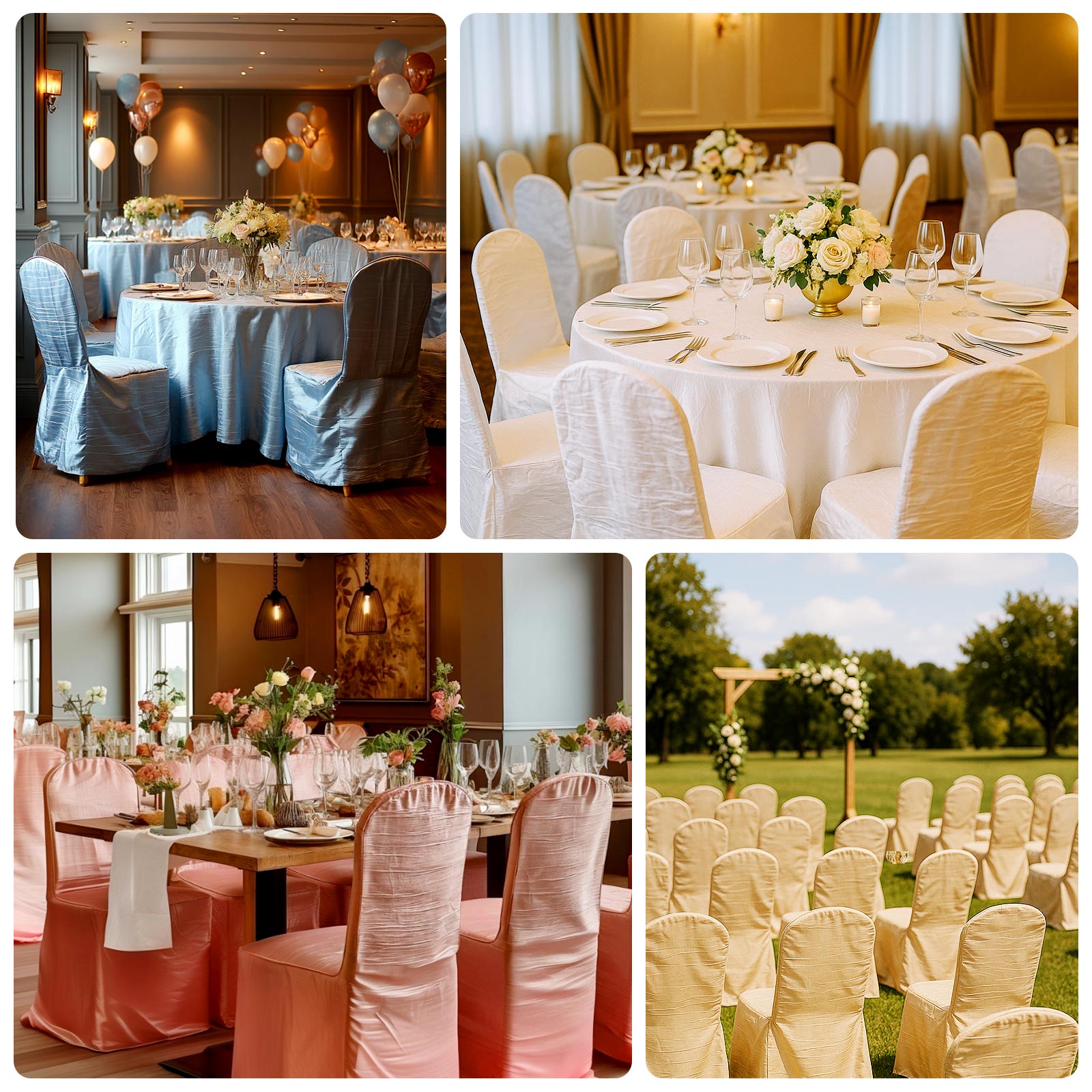 Crinkle Crushed Taffeta Banquet Chair Cover, Reusable Wedding Chair Cover