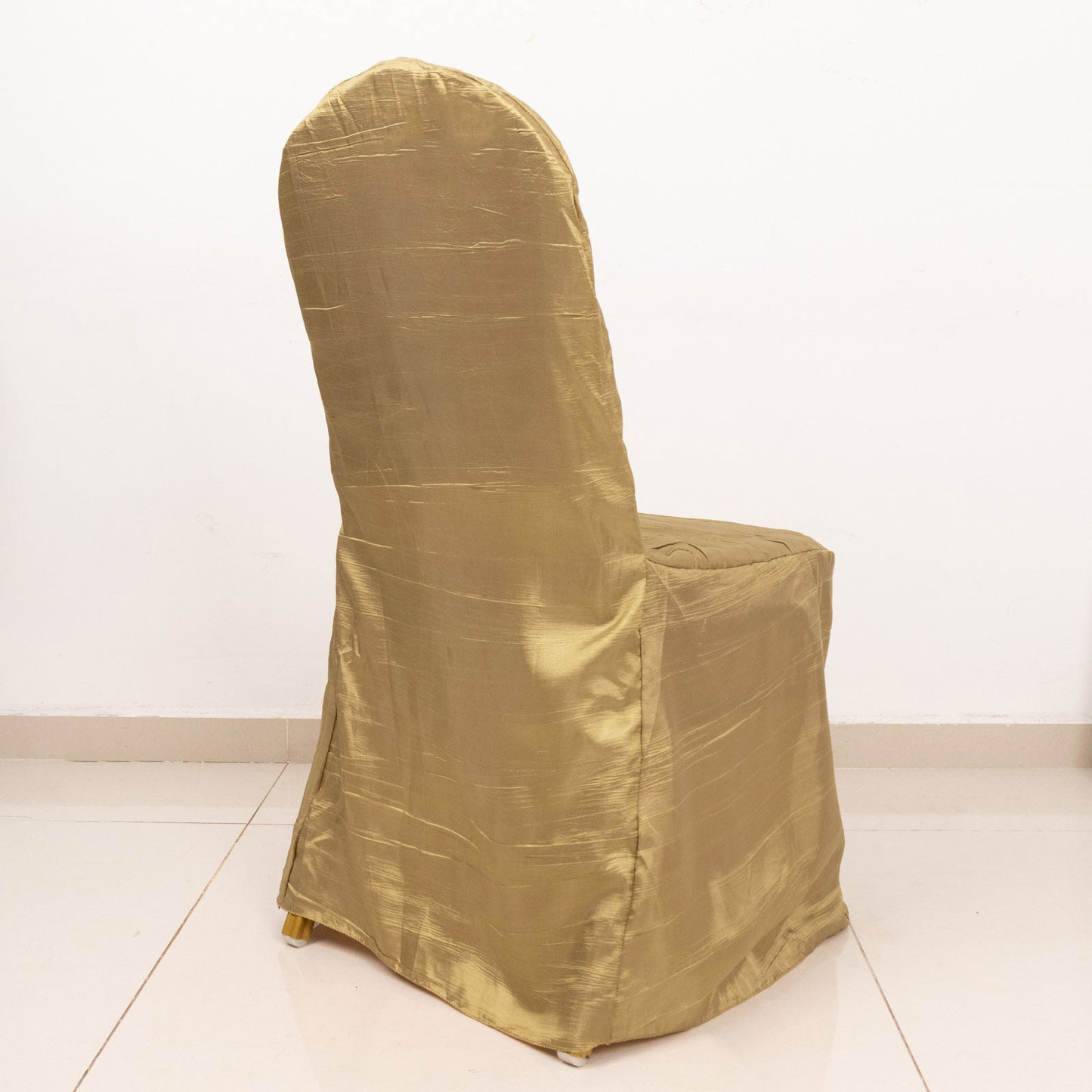 Gold Crinkle Crushed Taffeta Banquet Chair Cover, Reusable Wedding Chair Cover