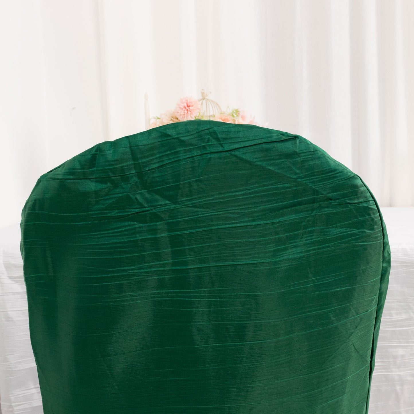 Hunter Emerald Green Crinkle Crushed Taffeta Banquet Chair Cover, Reusable Wedding Chair Cover