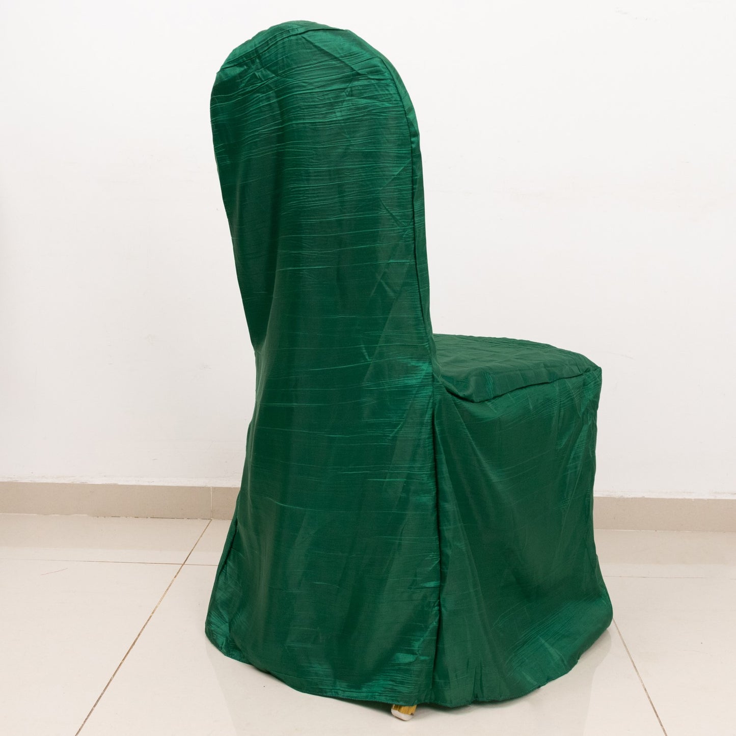 Hunter Emerald Green Crinkle Crushed Taffeta Banquet Chair Cover, Reusable Wedding Chair Cover