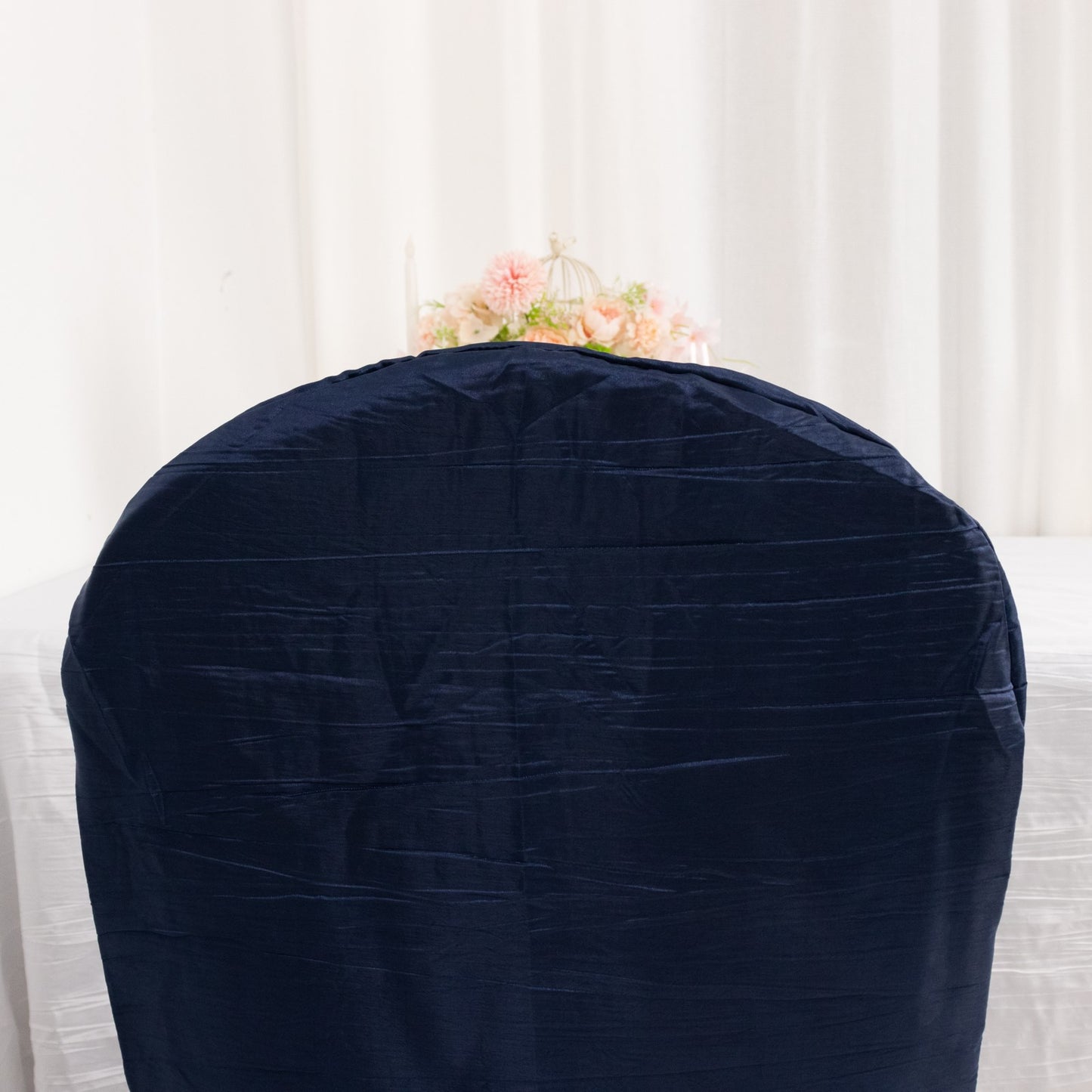 Navy Blue Crinkle Crushed Taffeta Banquet Chair Cover, Reusable Wedding Chair Cover