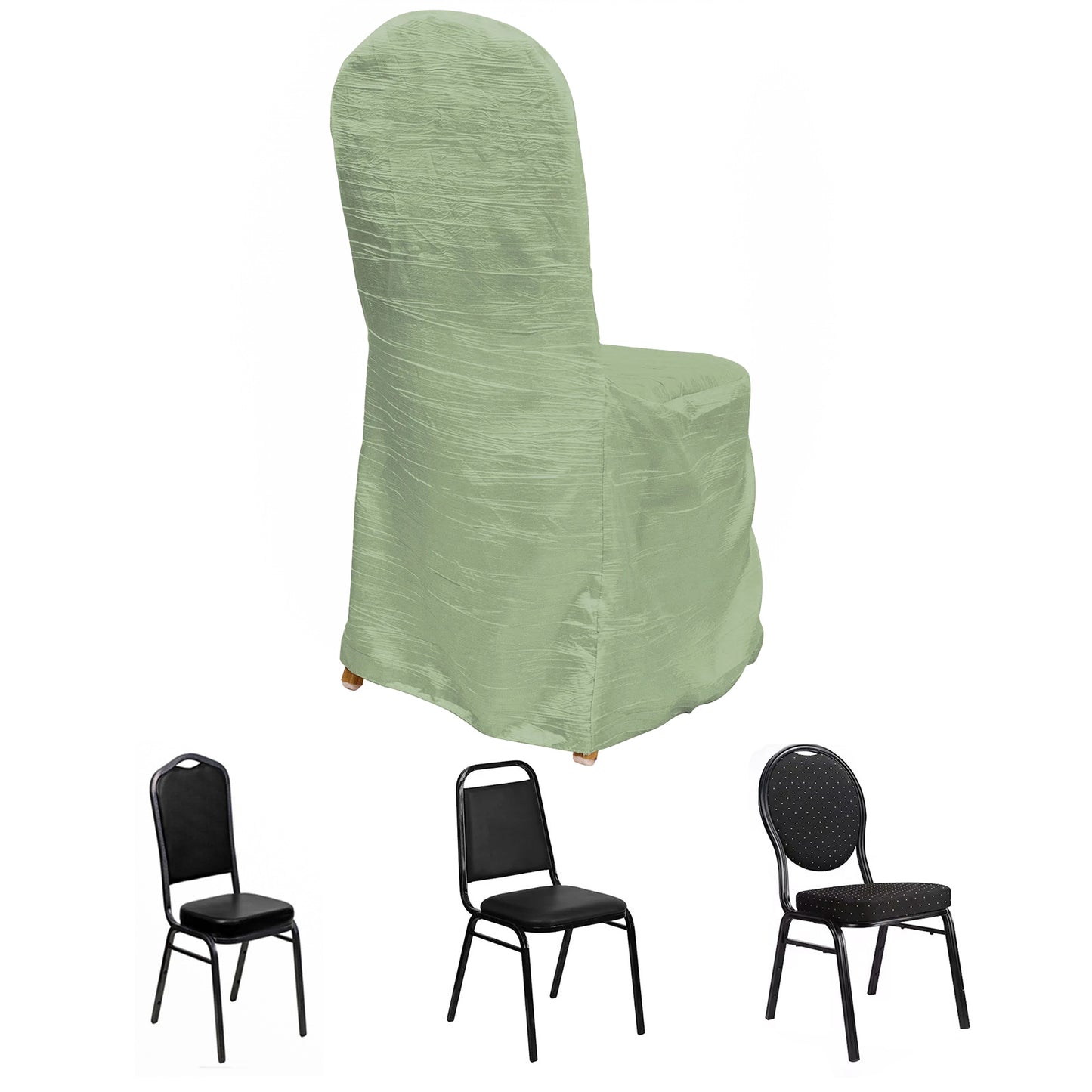 Sage Green Crinkle Crushed Taffeta Banquet Chair Cover, Reusable Wedding Chair Cover