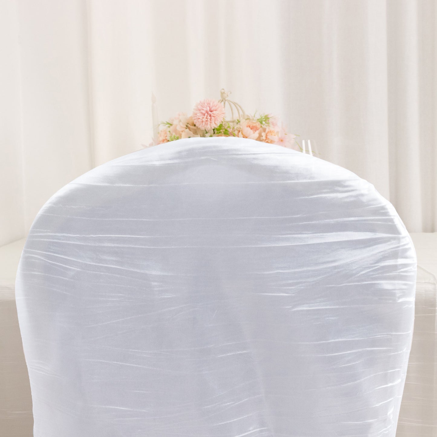 White Crinkle Crushed Taffeta Banquet Chair Cover, Reusable Wedding Chair Cover