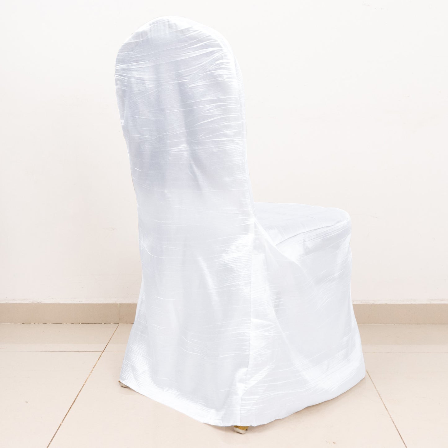 White Crinkle Crushed Taffeta Banquet Chair Cover, Reusable Wedding Chair Cover