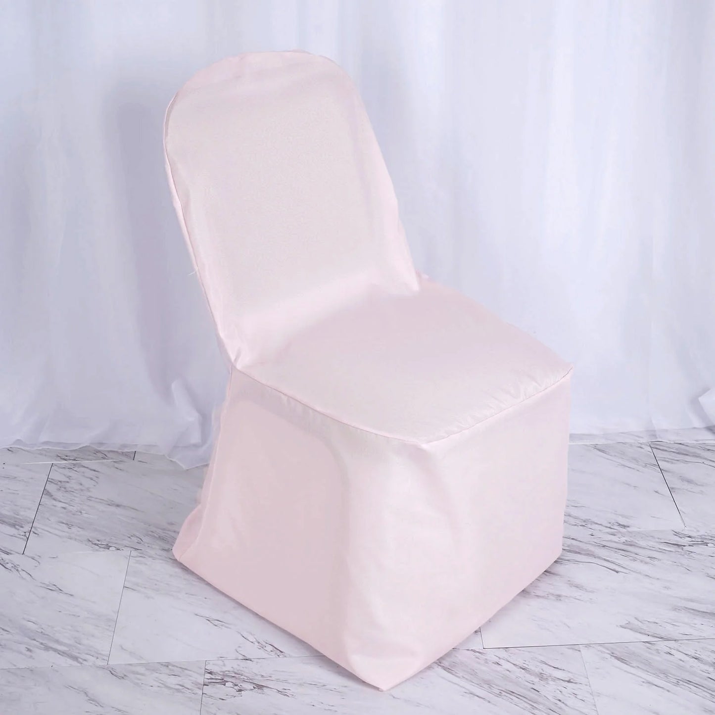 10 Pack Blush Polyester Banquet Chair Covers, Reusable Stain Resistant Slip On Chair Covers