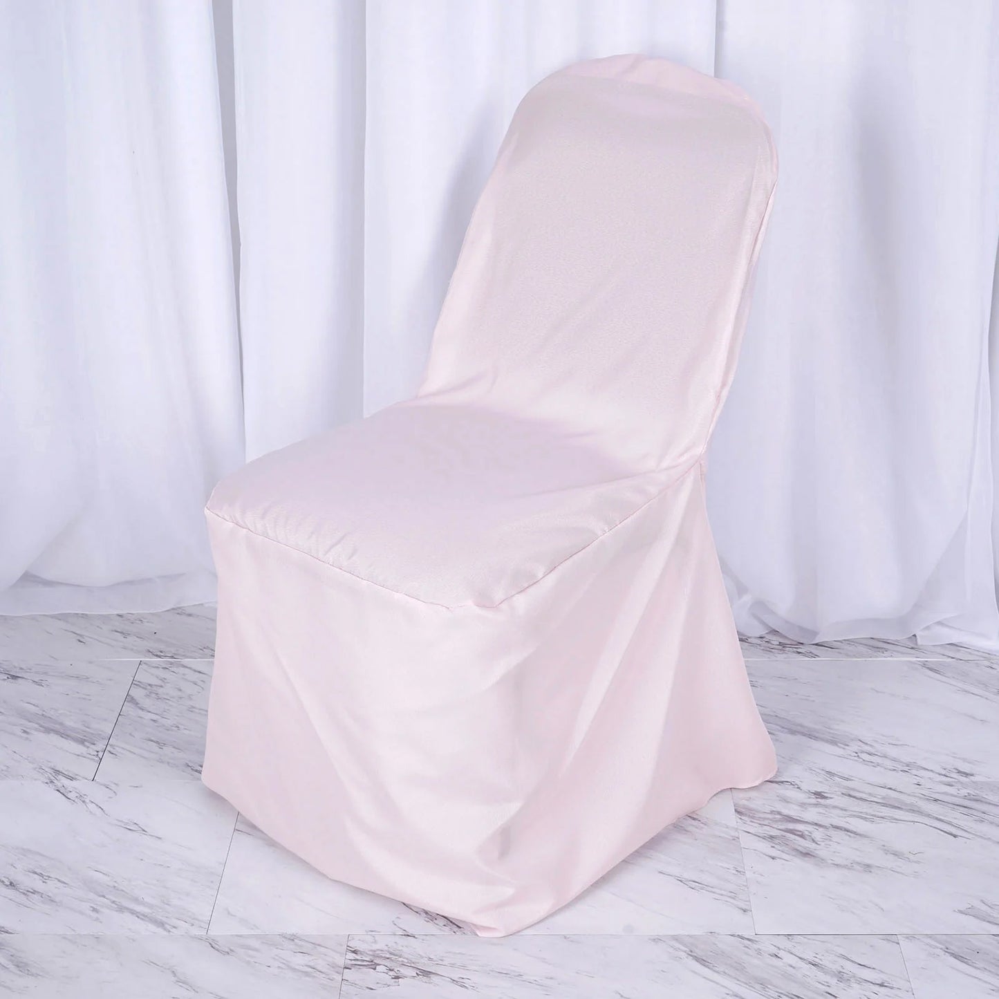 10 Pack Blush Polyester Banquet Chair Covers, Reusable Stain Resistant Slip On Chair Covers