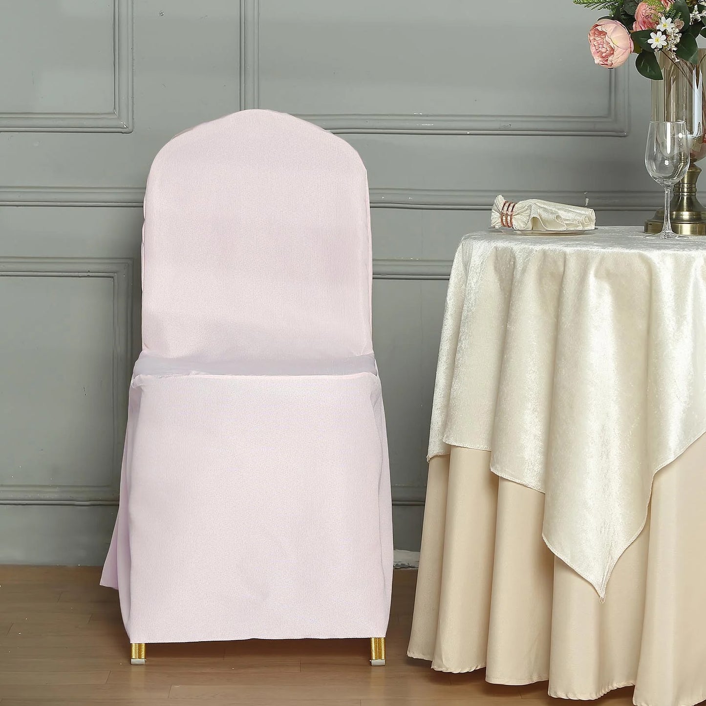 10 Pack Blush Polyester Banquet Chair Covers, Reusable Stain Resistant Slip On Chair Covers