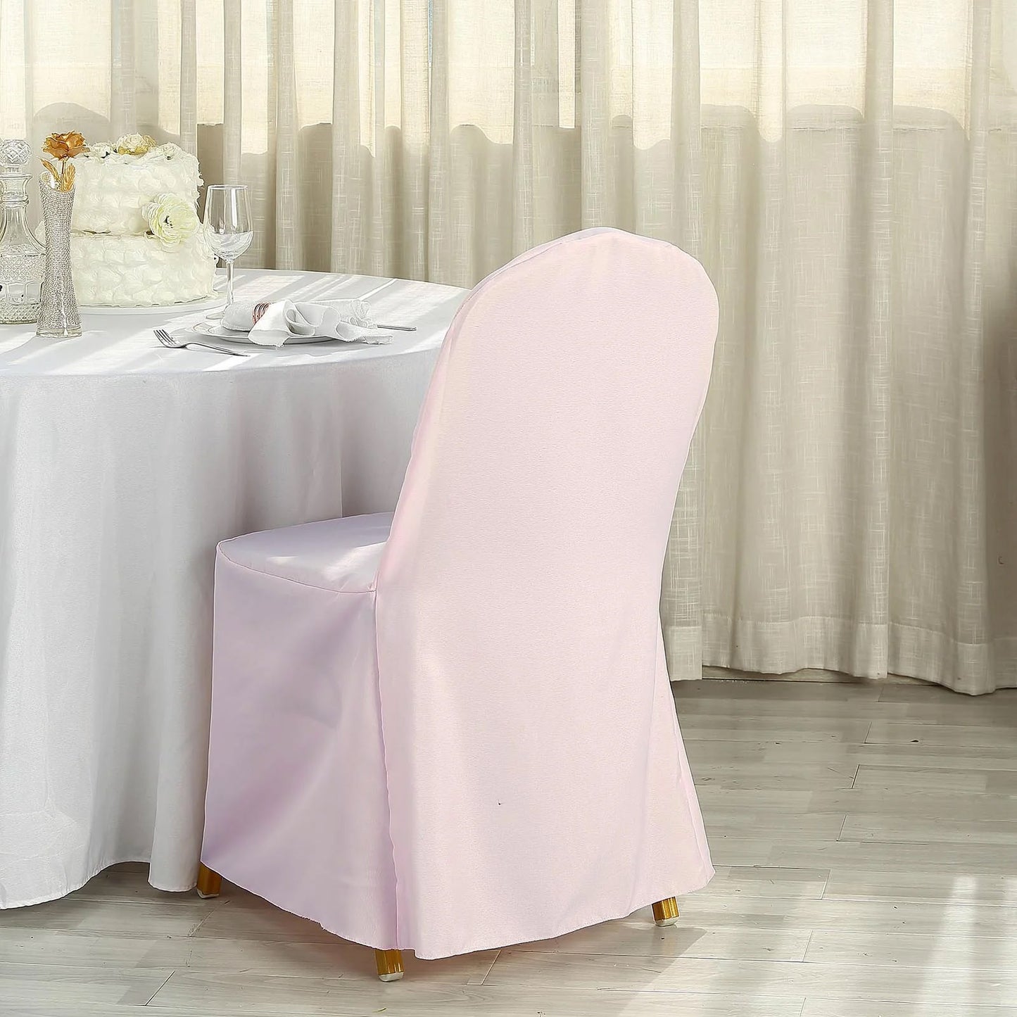 10 Pack Blush Polyester Banquet Chair Covers, Reusable Stain Resistant Slip On Chair Covers