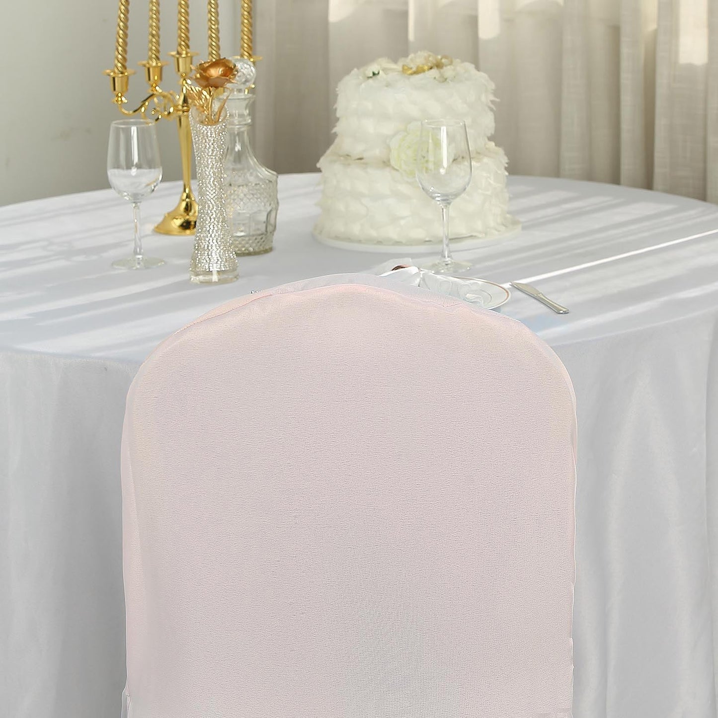 10 Pack Blush Polyester Banquet Chair Covers, Reusable Stain Resistant Slip On Chair Covers