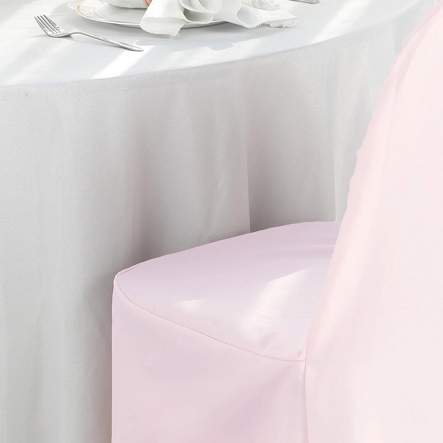 10 Pack Blush Polyester Banquet Chair Covers, Reusable Stain Resistant Slip On Chair Covers