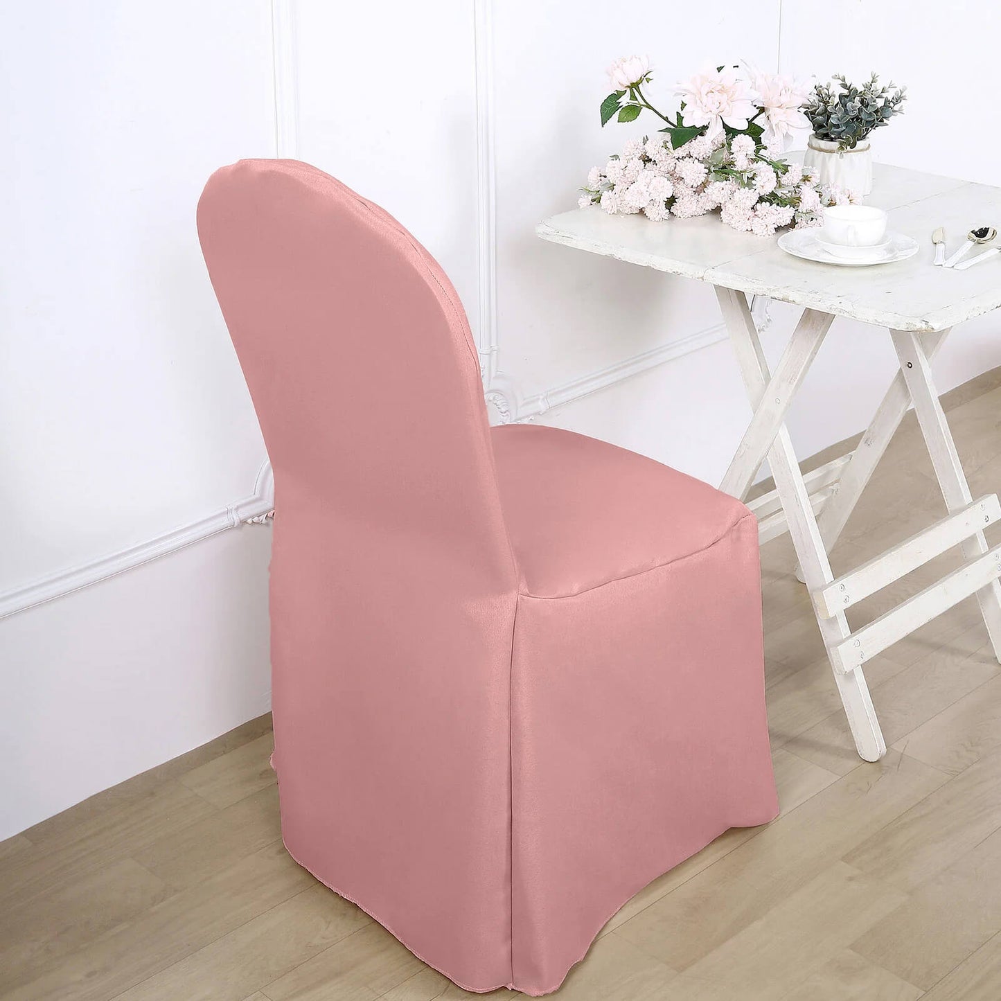 10 Pack Dusty Rose Polyester Banquet Chair Covers, Reusable Stain Resistant Slip On Chair Covers