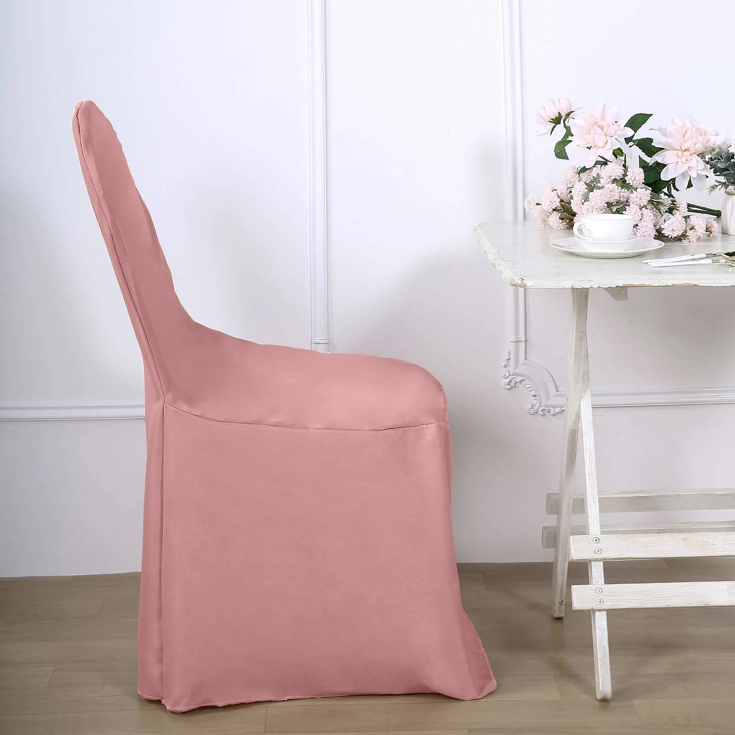 10 Pack Dusty Rose Polyester Banquet Chair Covers, Reusable Stain Resistant Slip On Chair Covers