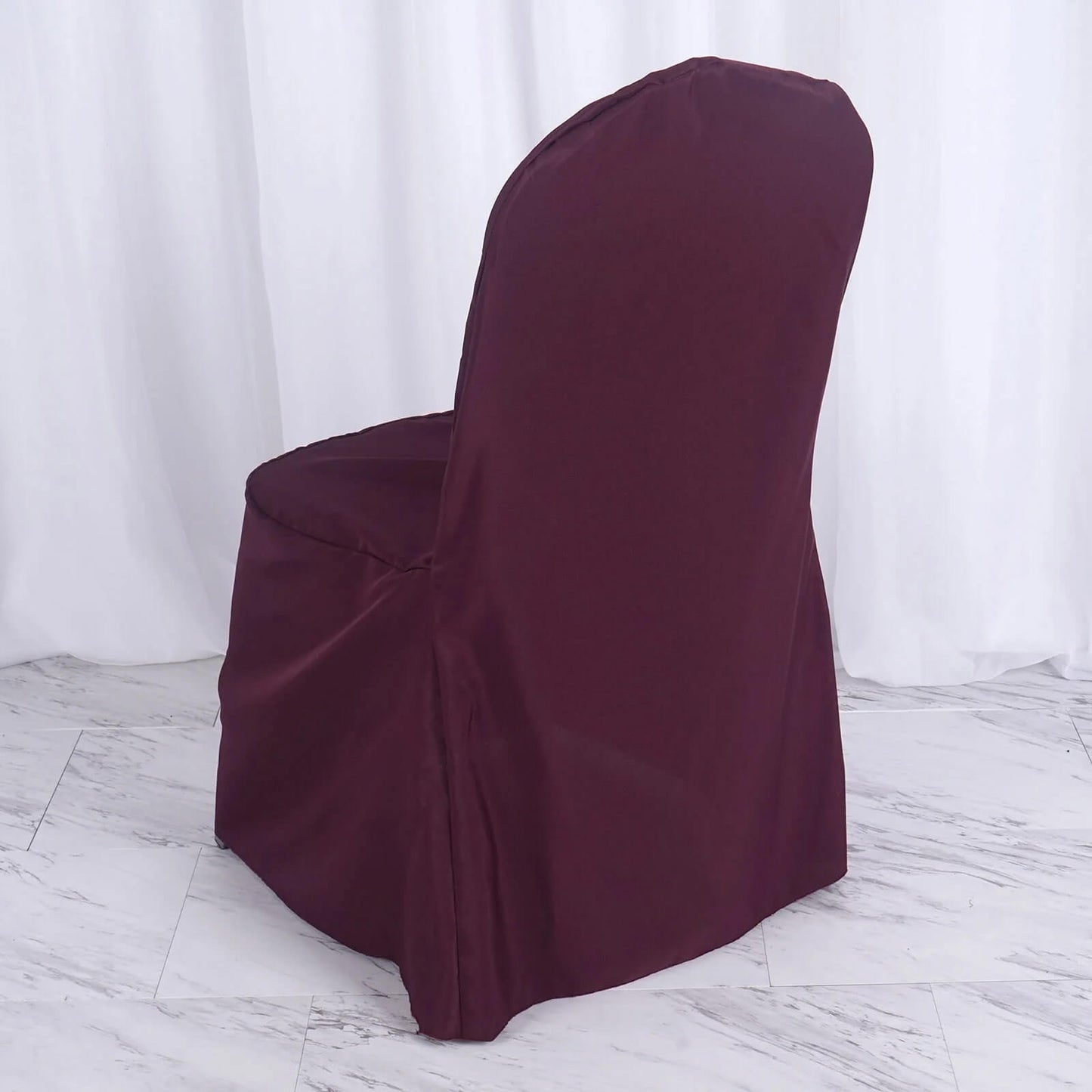 10 Pack Burgundy Polyester Banquet Chair Covers, Reusable Stain Resistant Slip On Chair Covers