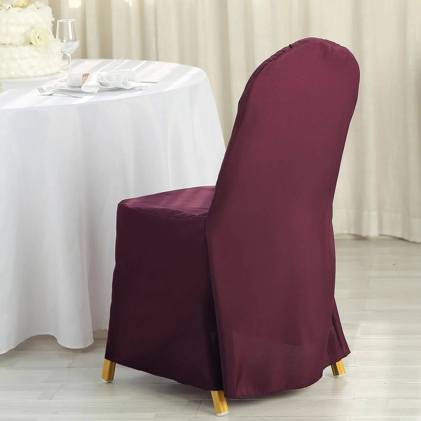 10 Pack Burgundy Polyester Banquet Chair Covers, Reusable Stain Resistant Slip On Chair Covers