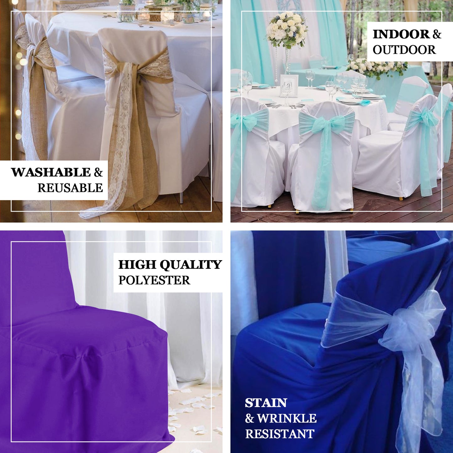 10 Pack Royal Blue Polyester Banquet Chair Covers, Reusable Stain Resistant Slip On Chair Covers