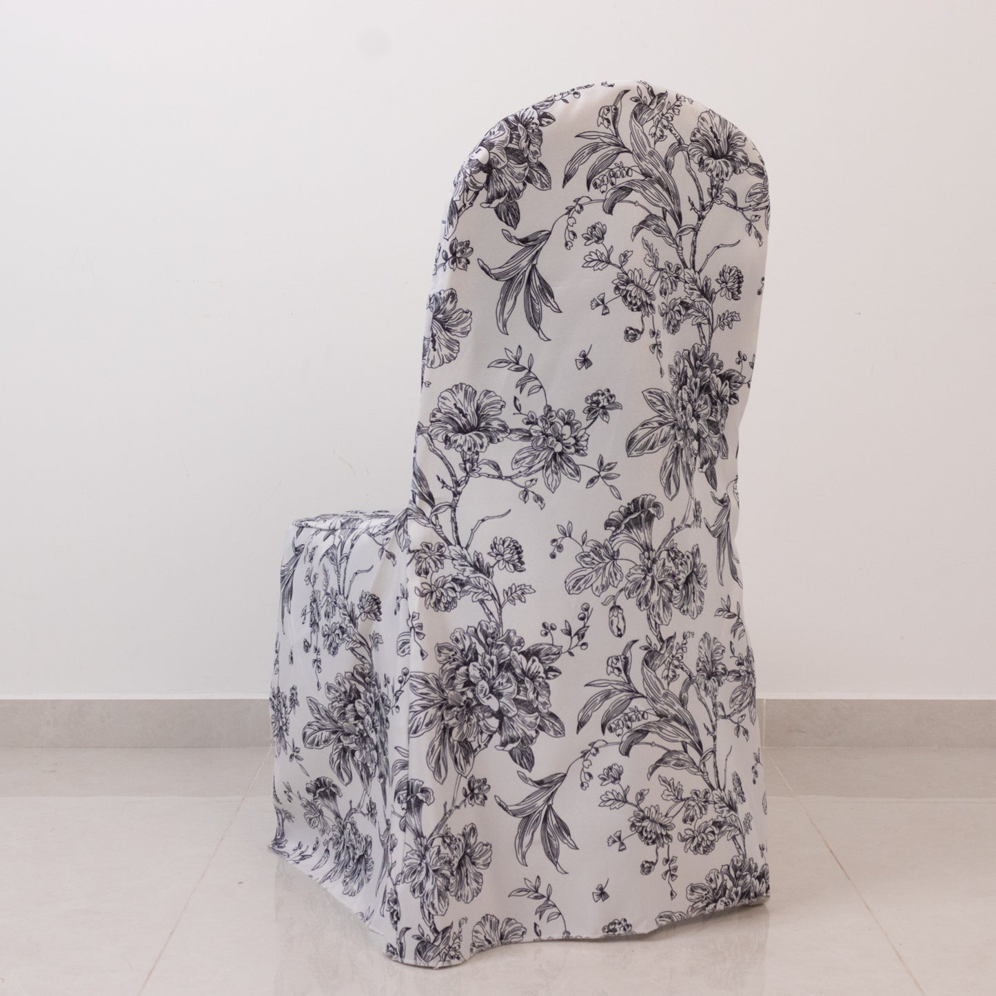 10 Pack Polyester Chair Covers  for Banquet Chairs – White Black French Toile Pattern, Reusable Stain-Resistant Slip-On Slipcovers