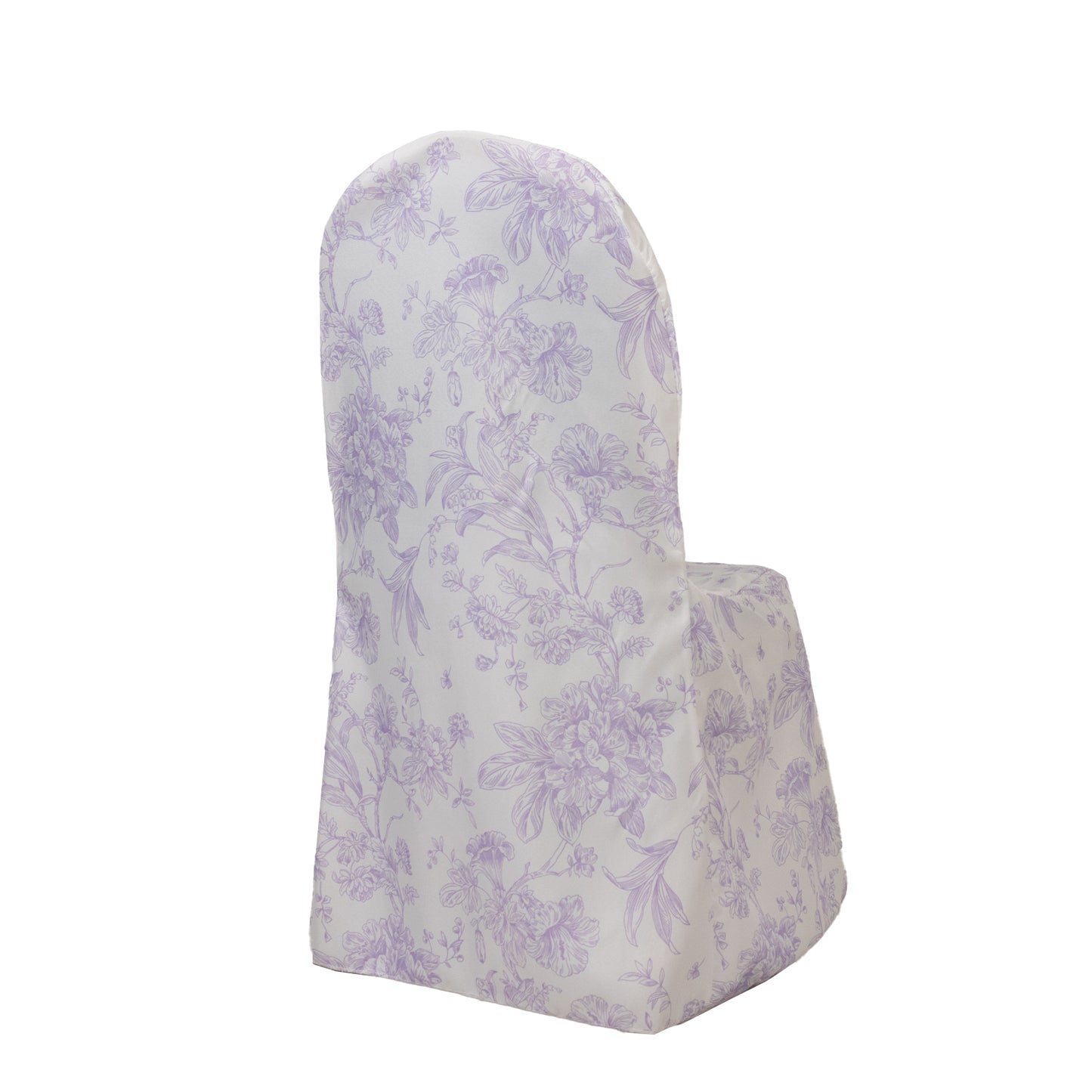 10 Pack Polyester Chair Covers  for Banquet Chairs – White Lavender Lilac French Toile Pattern, Reusable Stain-Resistant Slip-On Slipcovers