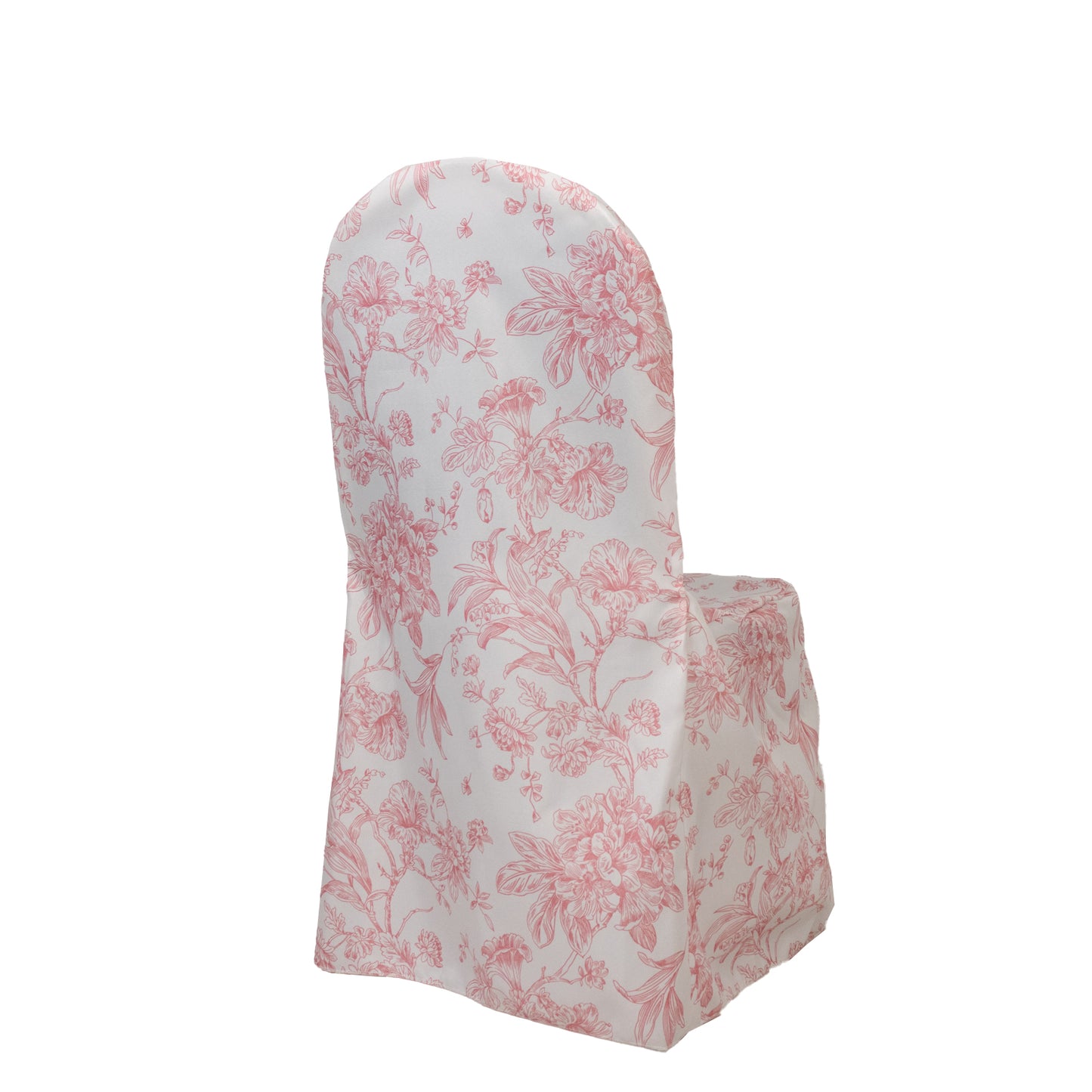 10 Pack Polyester Chair Covers  for Banquet Chairs – White Pink French Toile Pattern, Reusable Stain-Resistant Slip-On Slipcovers