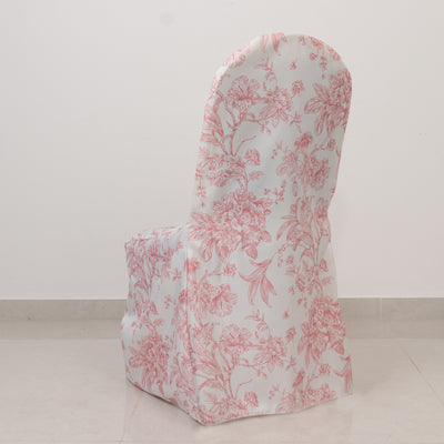 White Pink French Toile Banquet Chair Covers