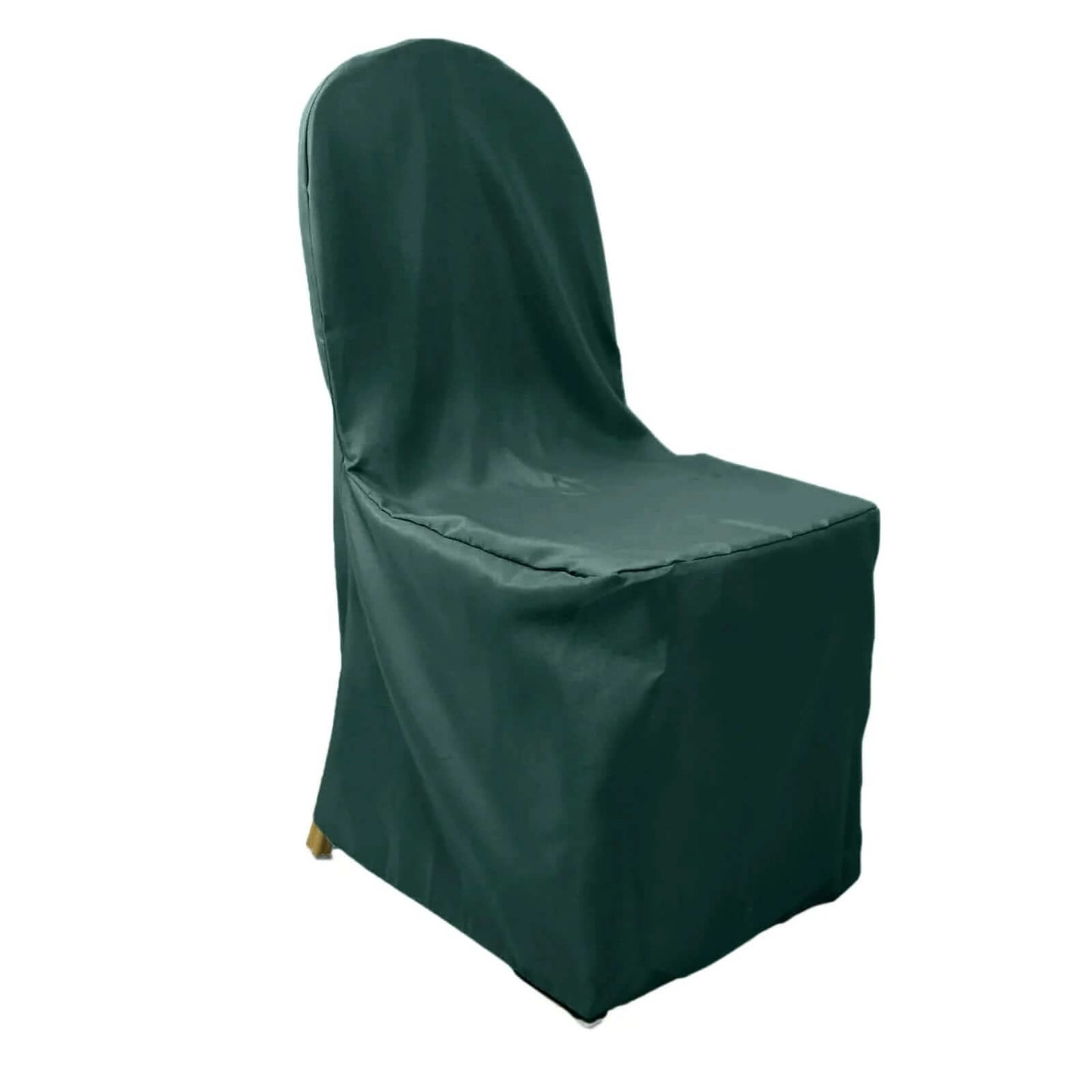 10 Pack Hunter Emerald Green Polyester Banquet Chair Covers, Reusable Stain Resistant Slip On Chair Covers