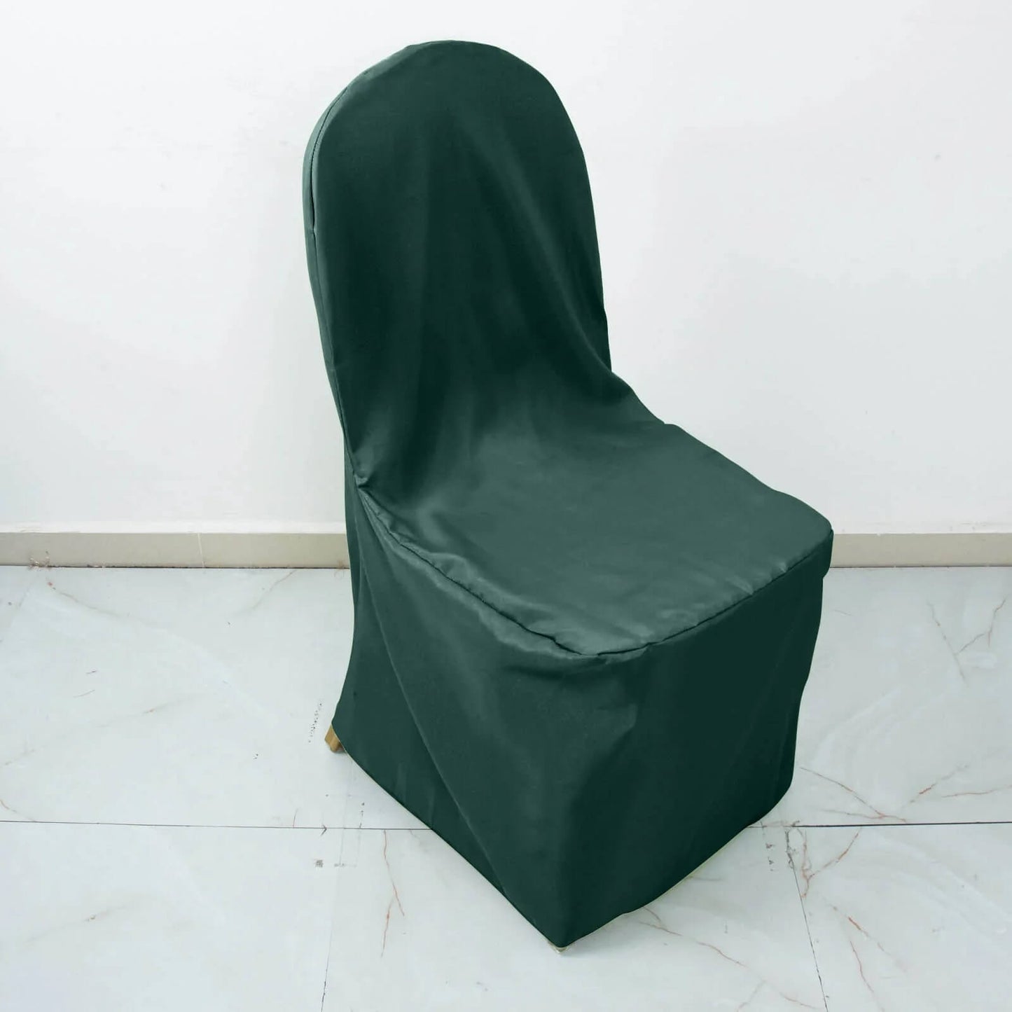 10 Pack Hunter Emerald Green Polyester Banquet Chair Covers, Reusable Stain Resistant Slip On Chair Covers