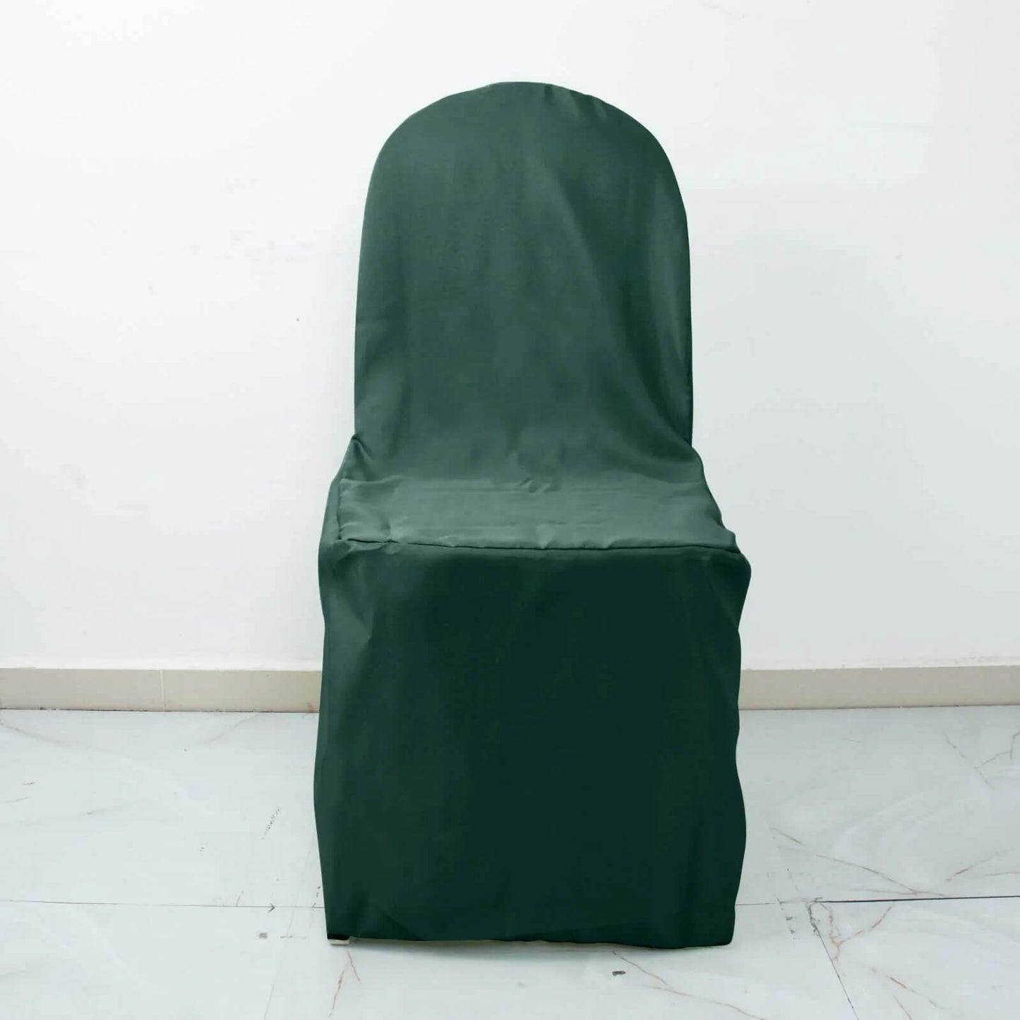 10 Pack Hunter Emerald Green Polyester Banquet Chair Covers, Reusable Stain Resistant Slip On Chair Covers