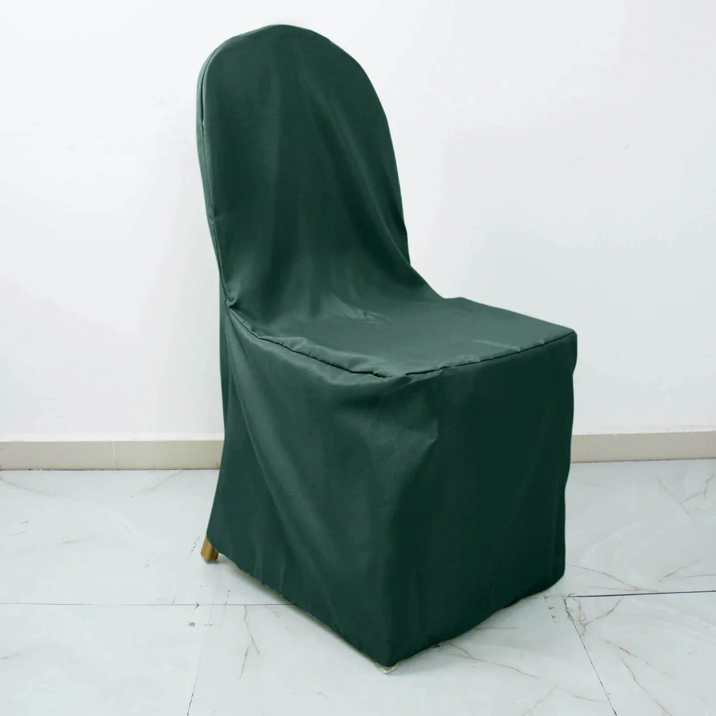 10 Pack Hunter Emerald Green Polyester Banquet Chair Covers, Reusable Stain Resistant Slip On Chair Covers