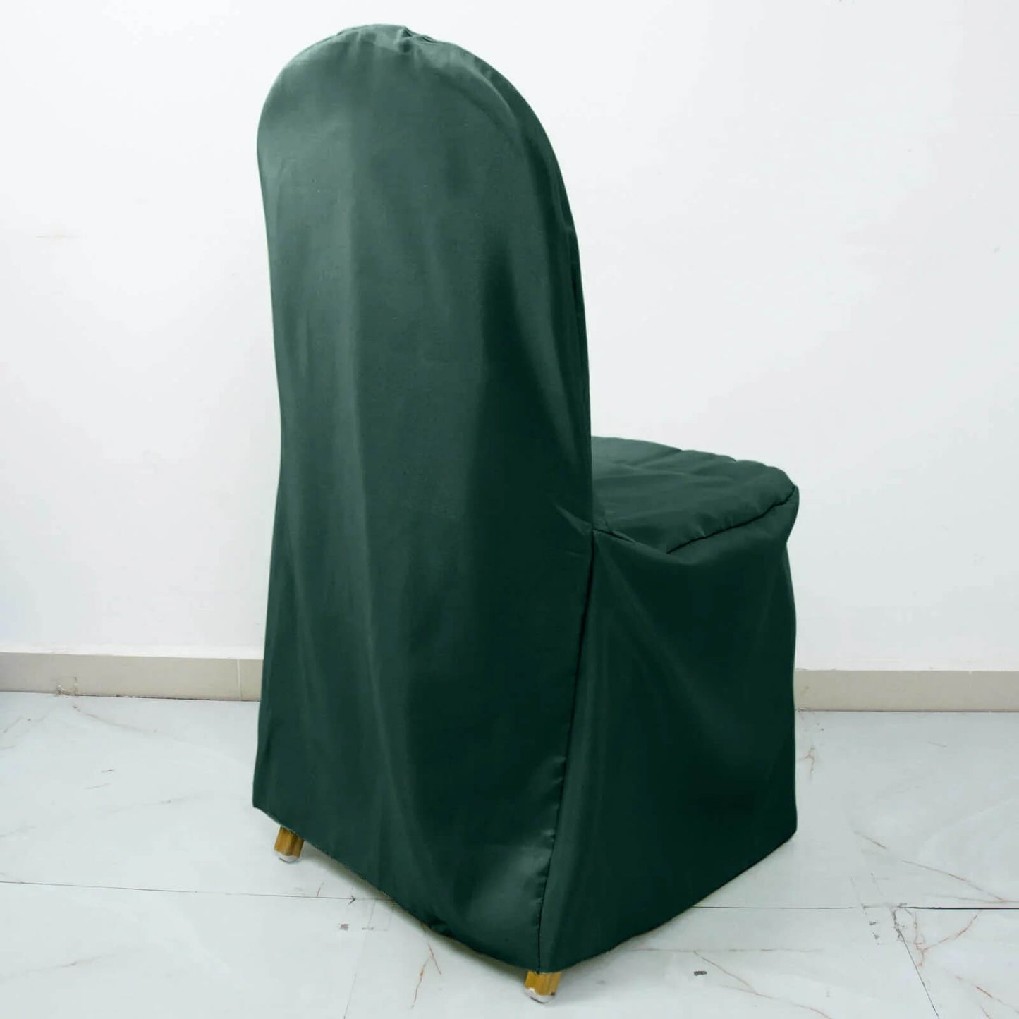 10 Pack Hunter Emerald Green Polyester Banquet Chair Covers, Reusable Stain Resistant Slip On Chair Covers