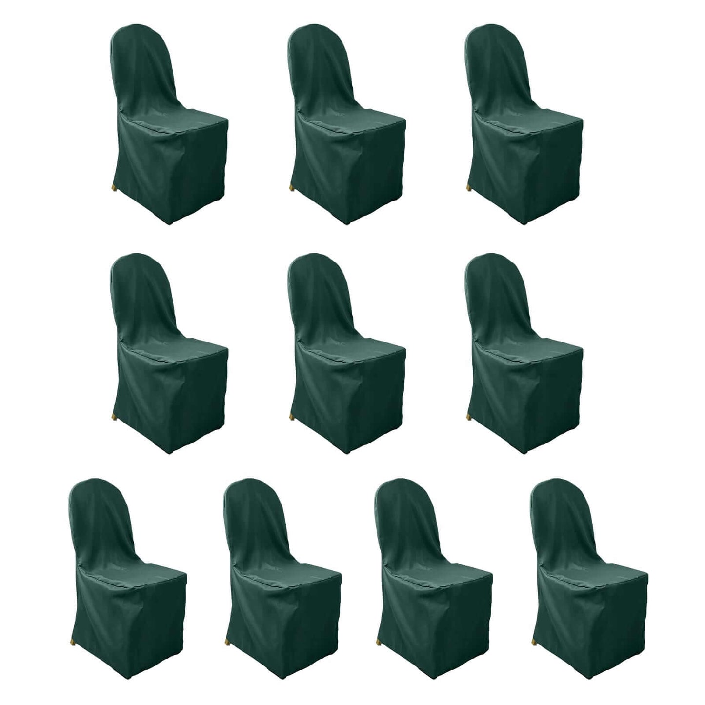 10 Pack Hunter Emerald Green Polyester Banquet Chair Covers, Reusable Stain Resistant Slip On Chair Covers