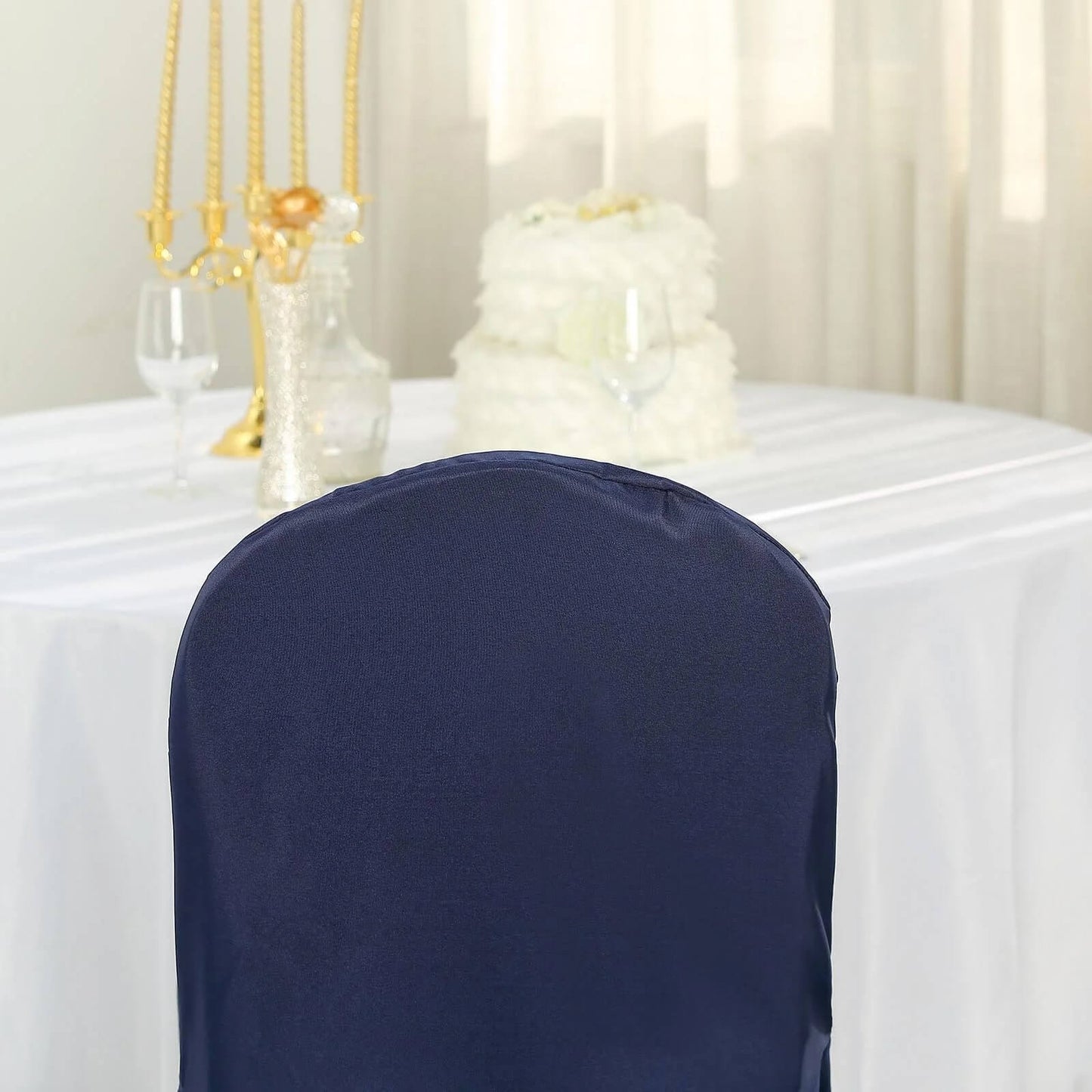 10 Pack Navy Blue Polyester Banquet Chair Covers, Reusable Stain Resistant Slip On Chair Covers