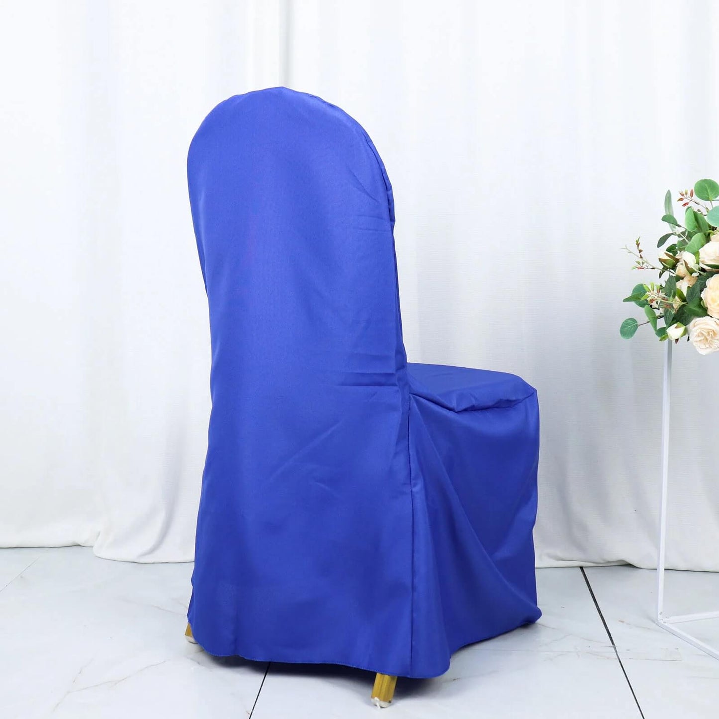 10 Pack Royal Blue Polyester Banquet Chair Covers, Reusable Stain Resistant Slip On Chair Covers