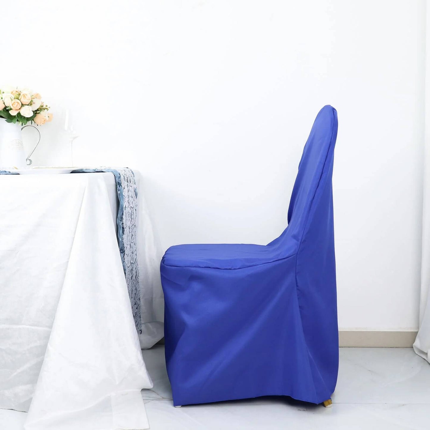 10 Pack Royal Blue Polyester Banquet Chair Covers, Reusable Stain Resistant Slip On Chair Covers