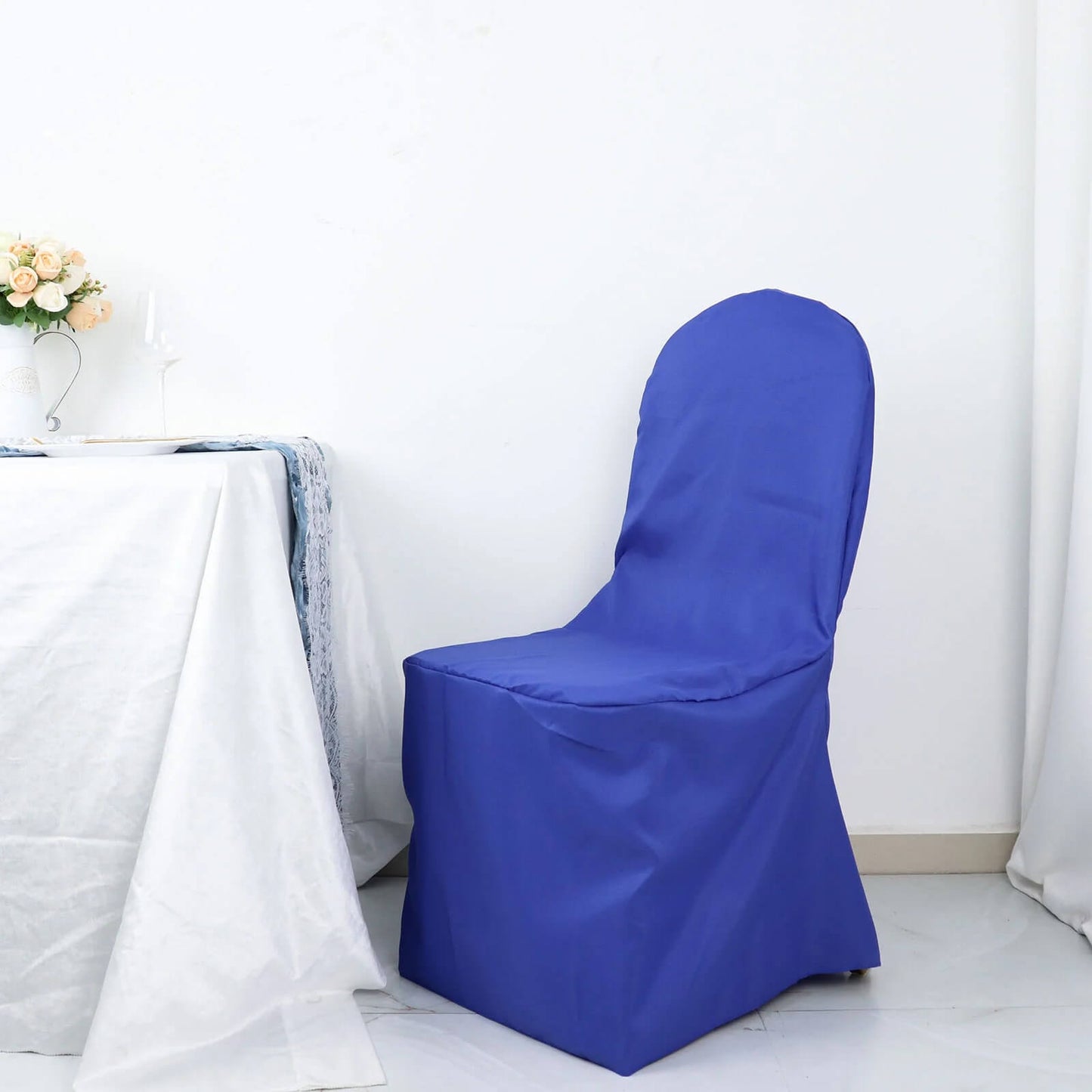 10 Pack Royal Blue Polyester Banquet Chair Covers, Reusable Stain Resistant Slip On Chair Covers