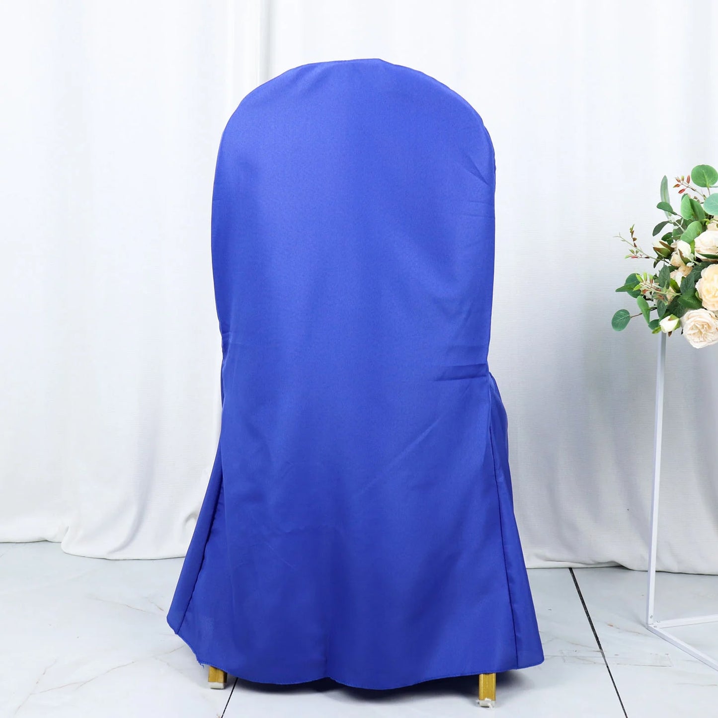 10 Pack Royal Blue Polyester Banquet Chair Covers, Reusable Stain Resistant Slip On Chair Covers