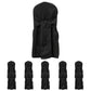 Black banquet chair covers with attached sashes, 10-pack, reusable and stain-resistant.