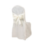Ivory banquet chair cover with attached sash for wedding decor. #whtbkgd