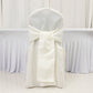 Ivory slip-on banquet chair cover with attached sash for events and weddings.