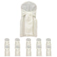 Ivory slip-on banquet chair covers with attached sashes, 10-pack.