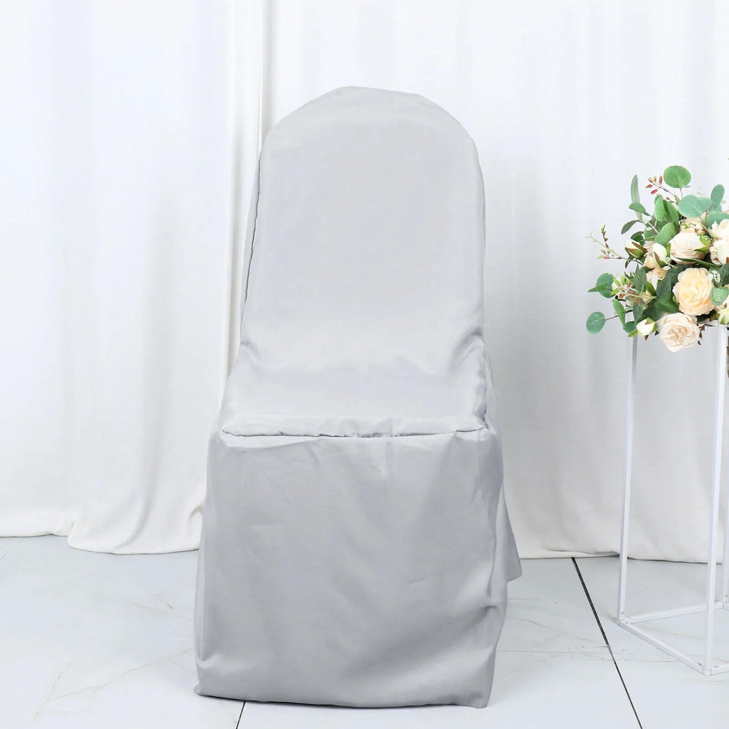 10 Pack Silver Polyester Banquet Chair Covers, Reusable Stain Resistant Slip On Chair Covers