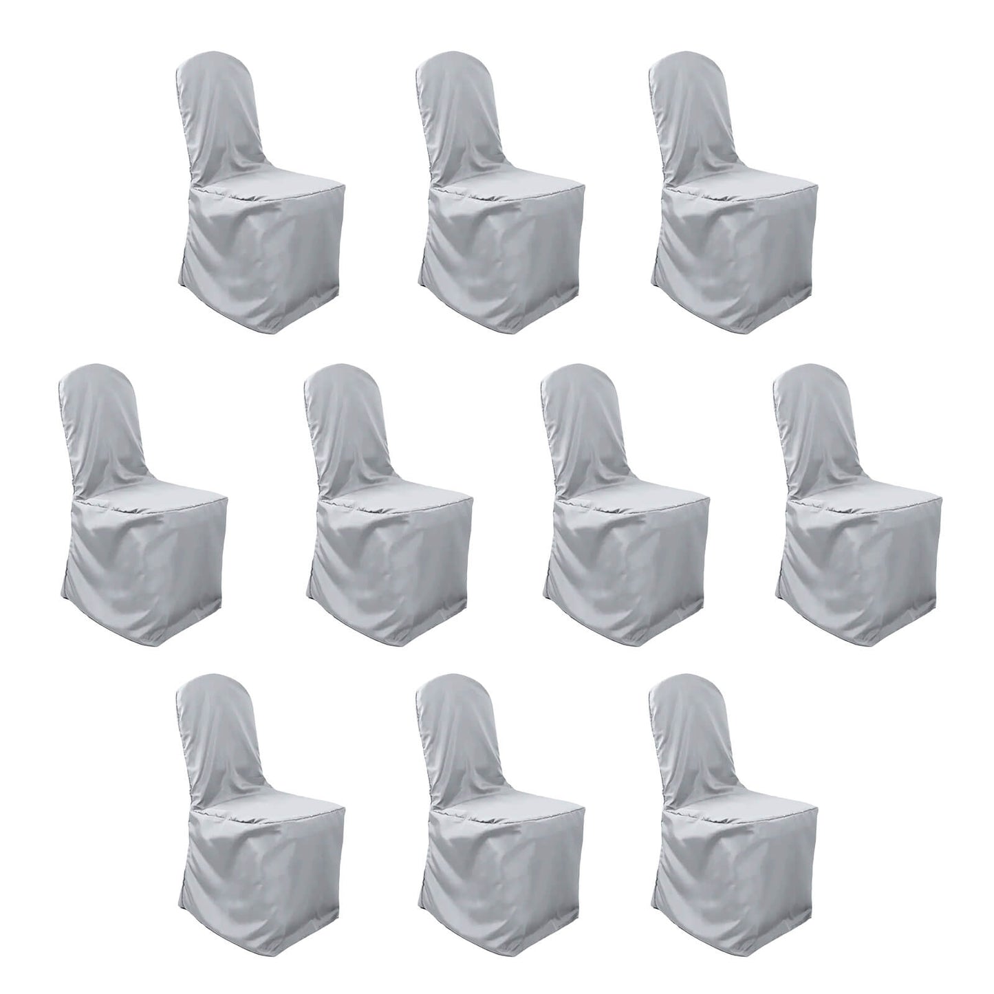 10 Pack Silver Polyester Banquet Chair Covers, Reusable Stain Resistant Slip On Chair Covers