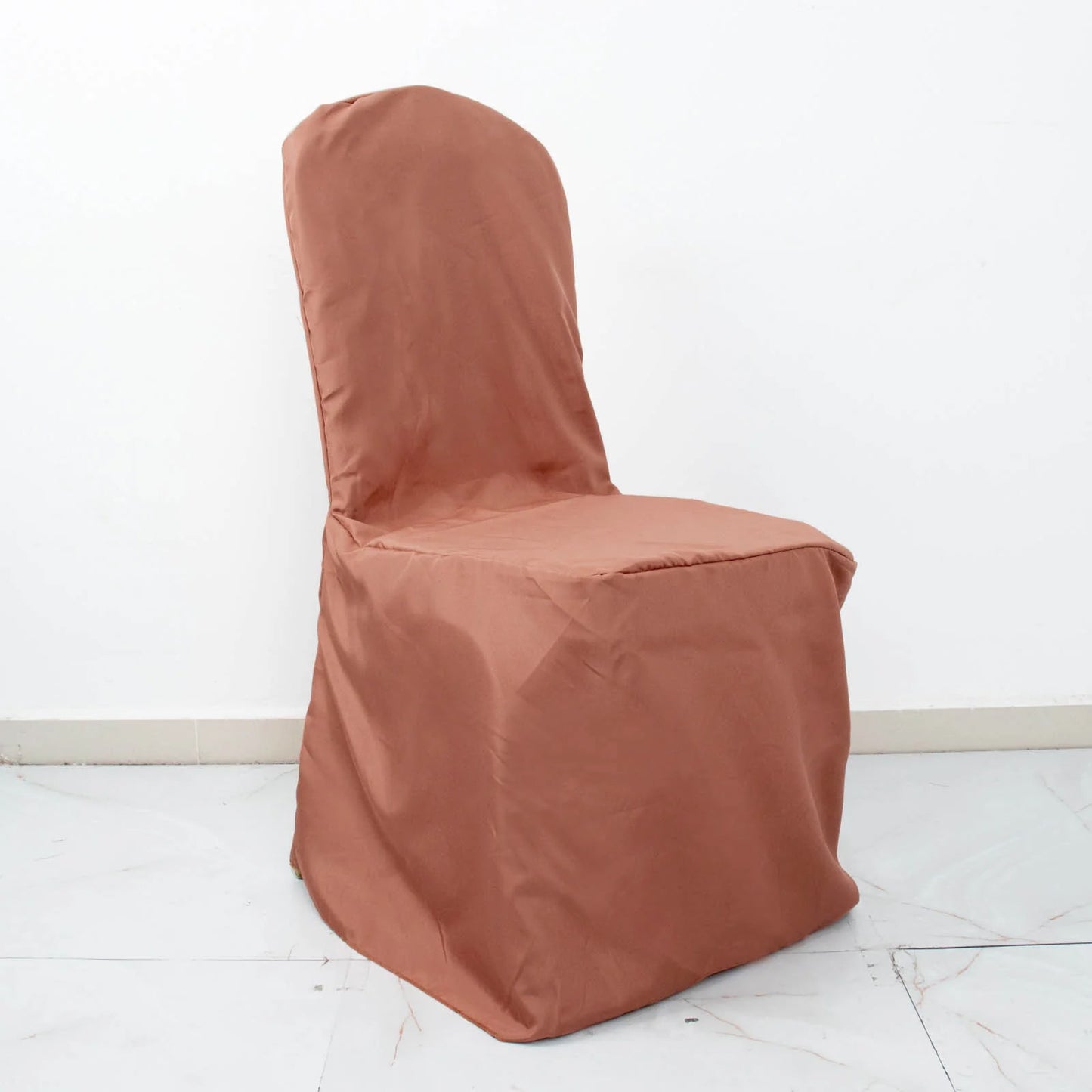 10 Pack Terracotta (Rust) Polyester Banquet Chair Covers, Reusable Stain Resistant Slip On Chair Covers