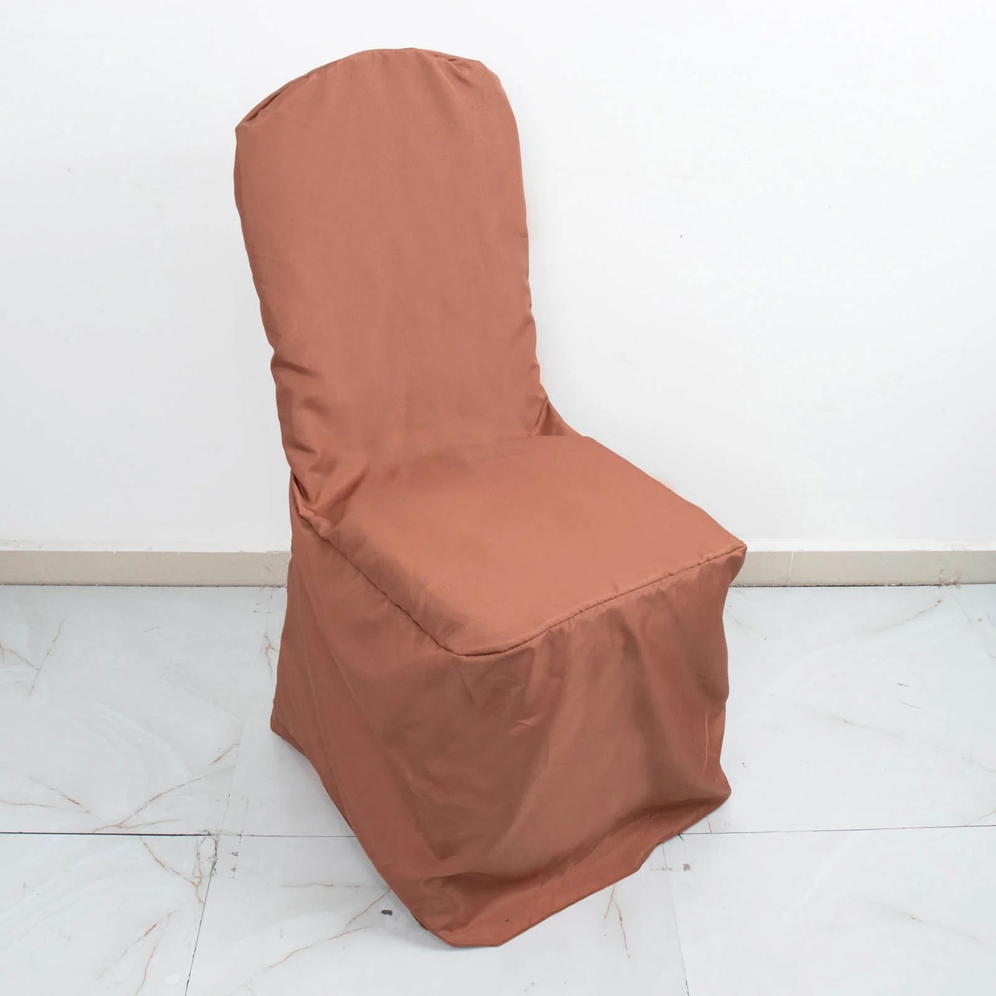 10 Pack Terracotta (Rust) Polyester Banquet Chair Covers, Reusable Stain Resistant Slip On Chair Covers