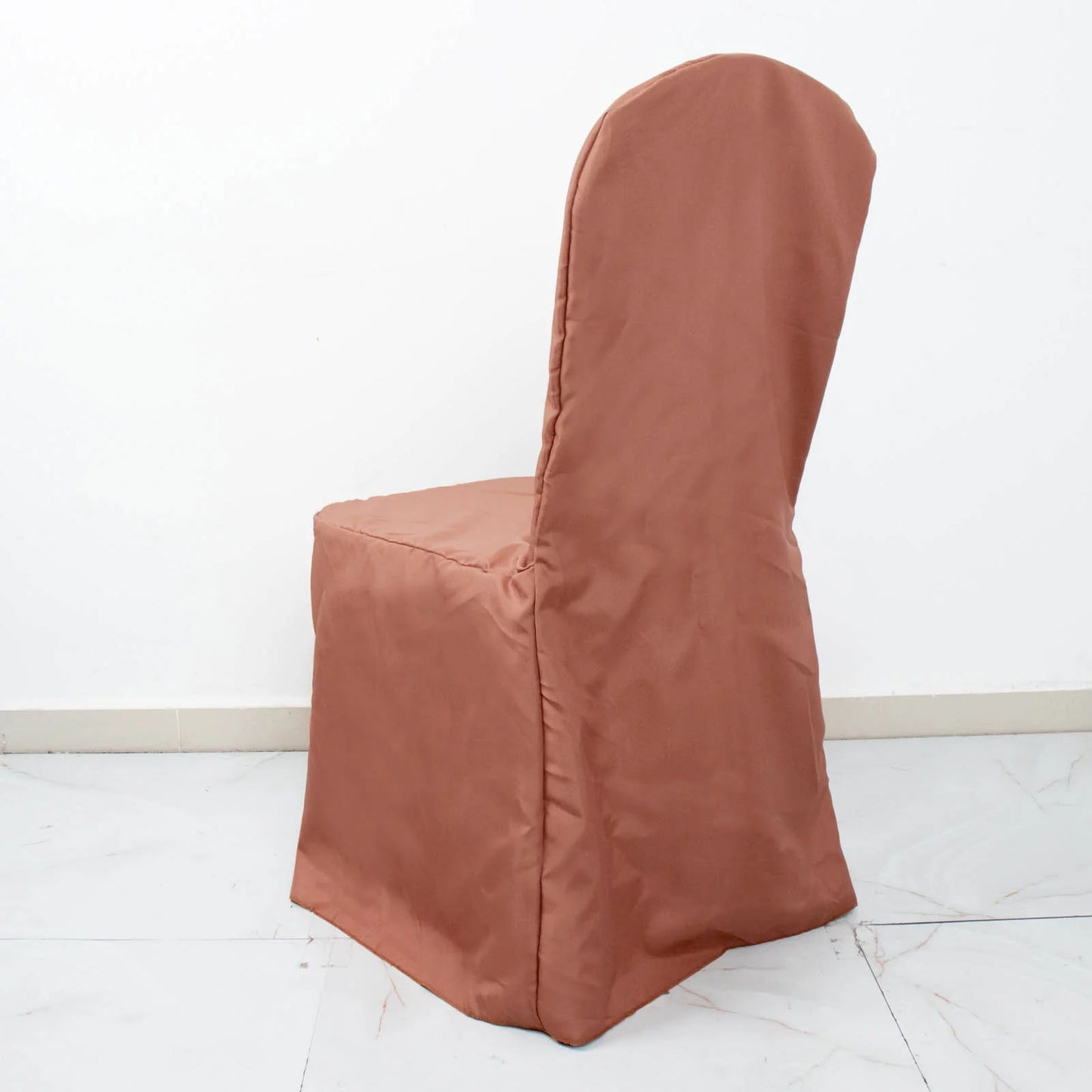 10 Pack Terracotta (Rust) Polyester Banquet Chair Covers, Reusable Stain Resistant Slip On Chair Covers