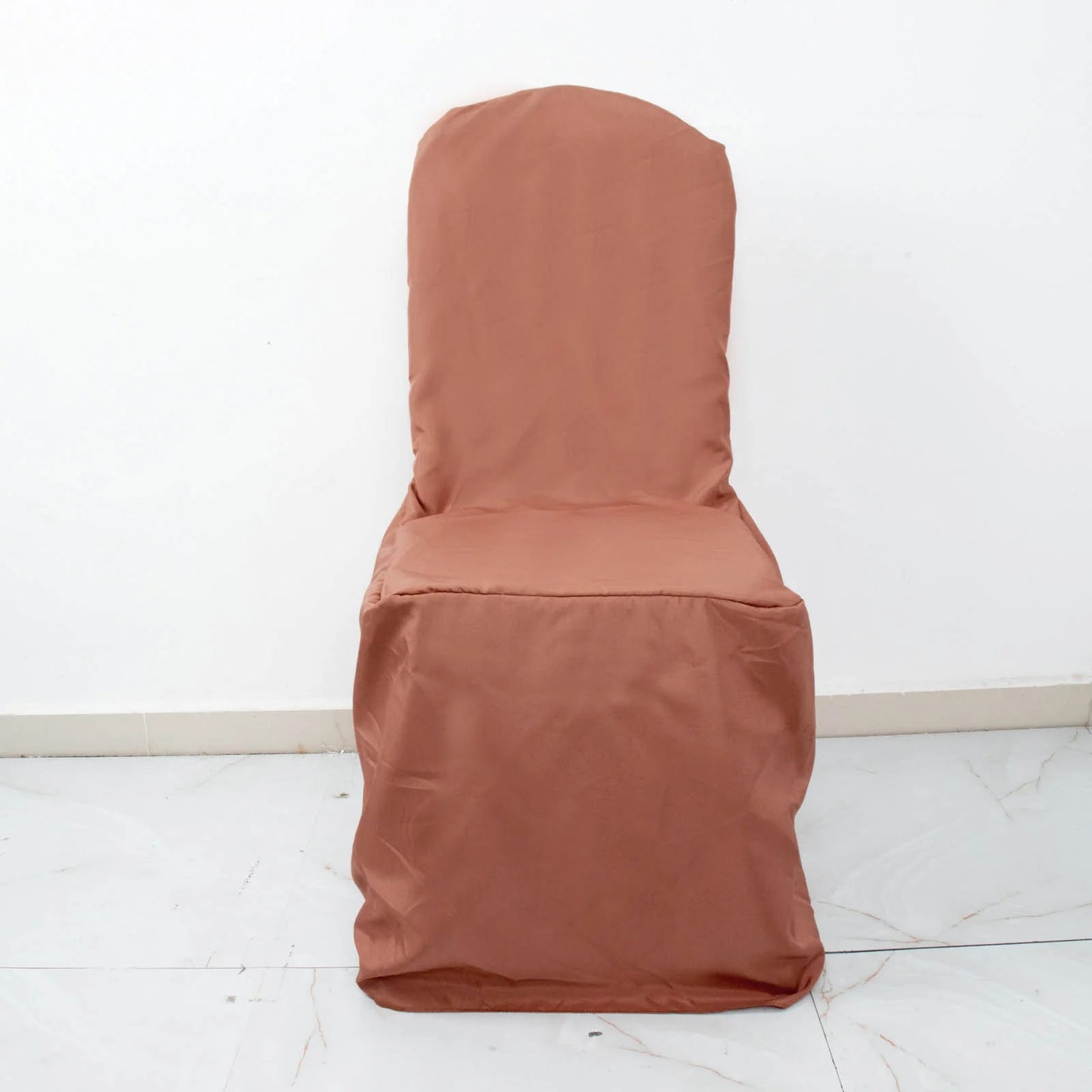 10 Pack Terracotta (Rust) Polyester Banquet Chair Covers, Reusable Stain Resistant Slip On Chair Covers