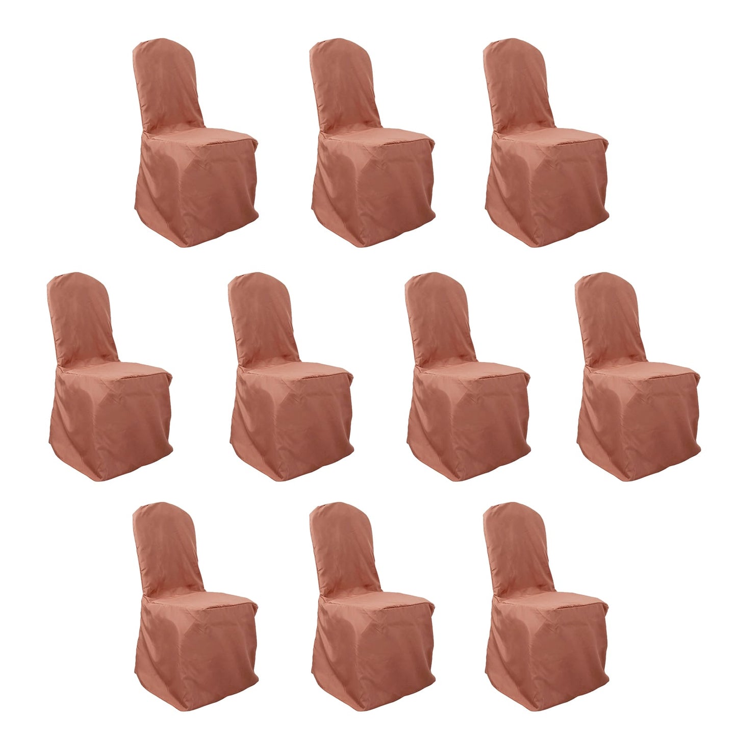 10 Pack Terracotta (Rust) Polyester Banquet Chair Covers, Reusable Stain Resistant Slip On Chair Covers