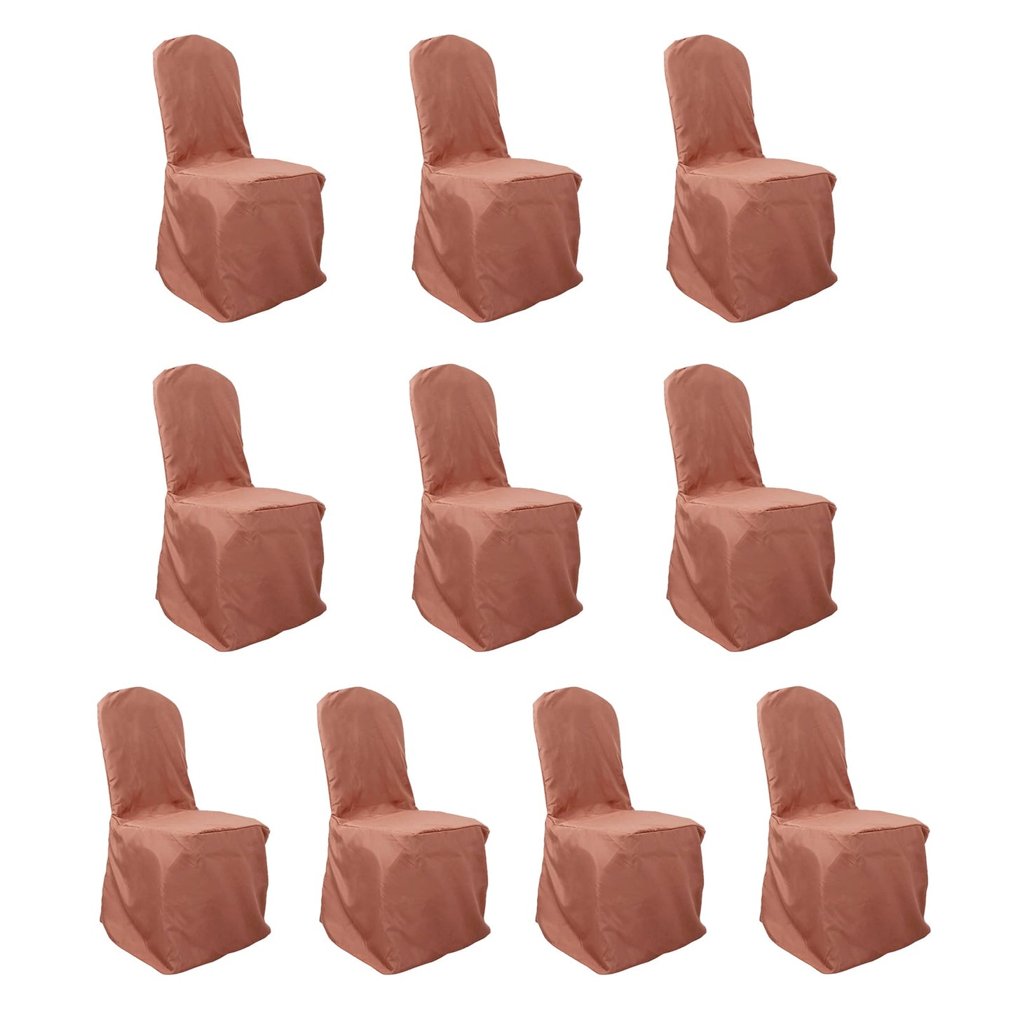 10 Pack Terracotta (Rust) Polyester Banquet Chair Covers, Reusable Stain Resistant Slip On Chair Covers