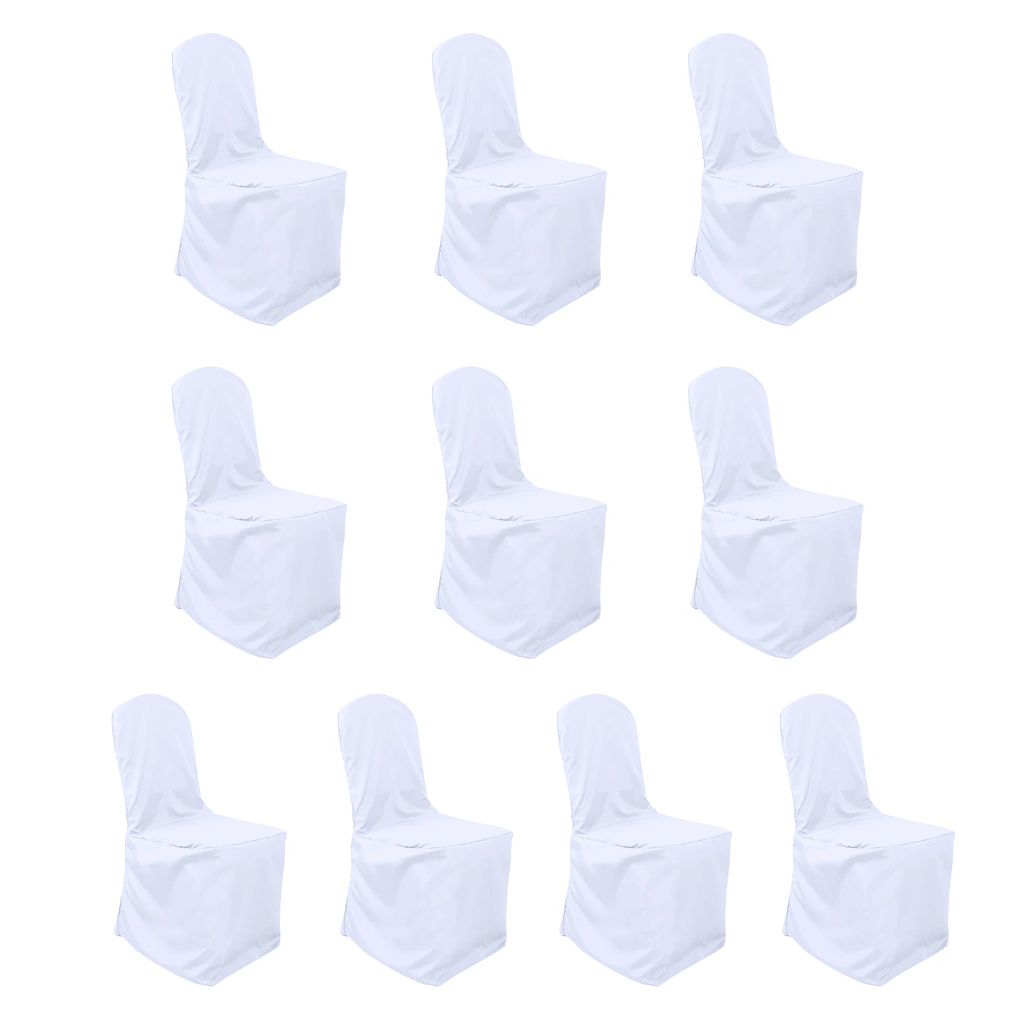 10 Pack White Polyester Banquet Chair Covers, Reusable Stain Resistant Slip On Chair Covers