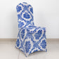 Royal Blue Damask Stretch Spandex Banquet Chair Cover With Foot Pockets, Premium Fitted Chair Covers - 160GSM