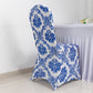 Royal Blue Damask Stretch Spandex Banquet Chair Cover With Foot Pockets, Premium Fitted Chair Covers - 160GSM