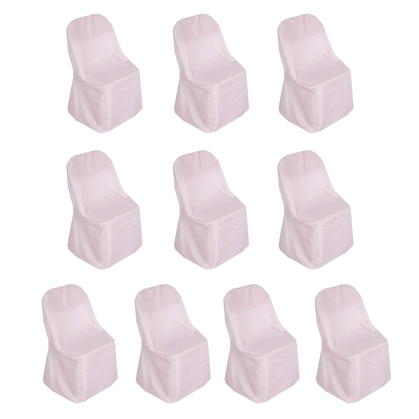 Blush polyester folding chair covers, reusable and stain-resistant, pack of 10.